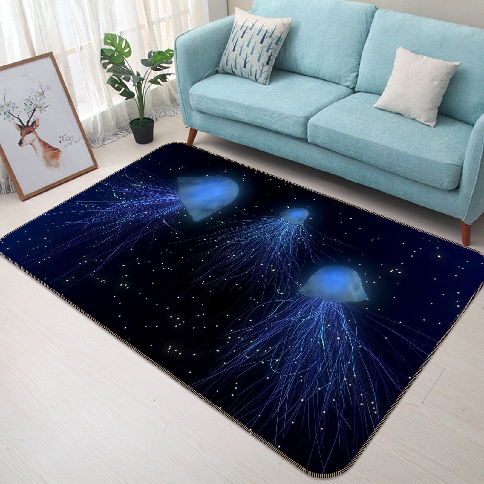 3D Blue Jellyfish 100 Animal Non Slip Rug Mat