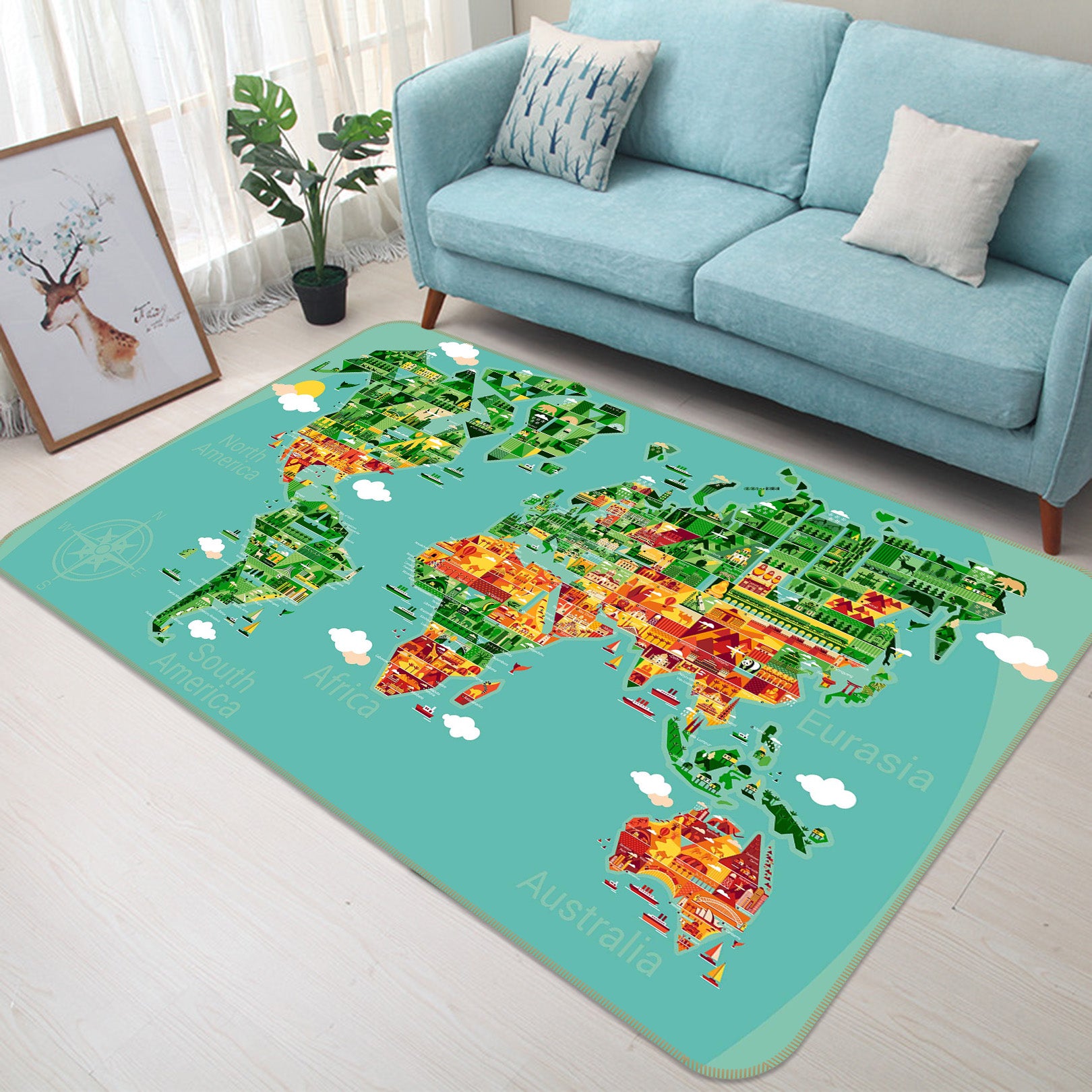 3D Abstract Painting 250 World Map Non Slip Rug Mat