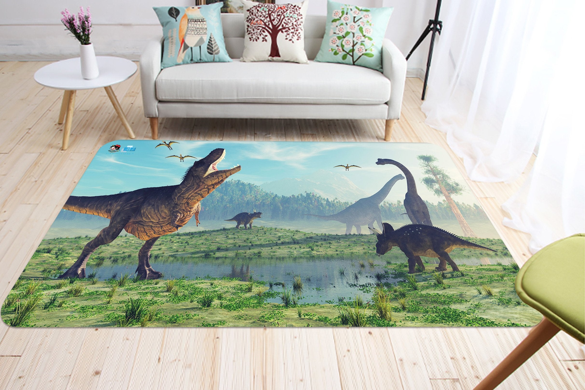 3D Dinosaur Drinking Water 80 Non Slip Rug Mat Mat AJ Creativity Home
