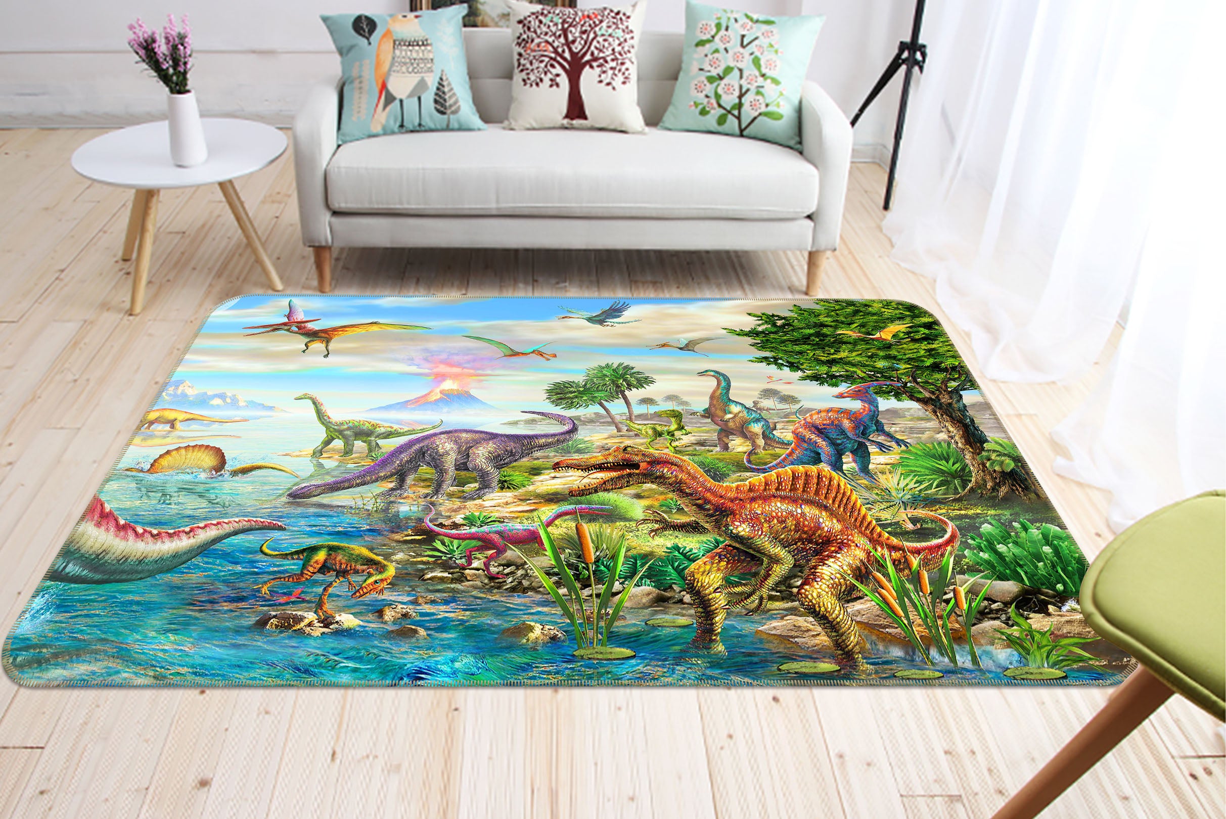3D Dinosaur Lake 1069 Adrian Chesterman Rug Non Slip Rug Mat