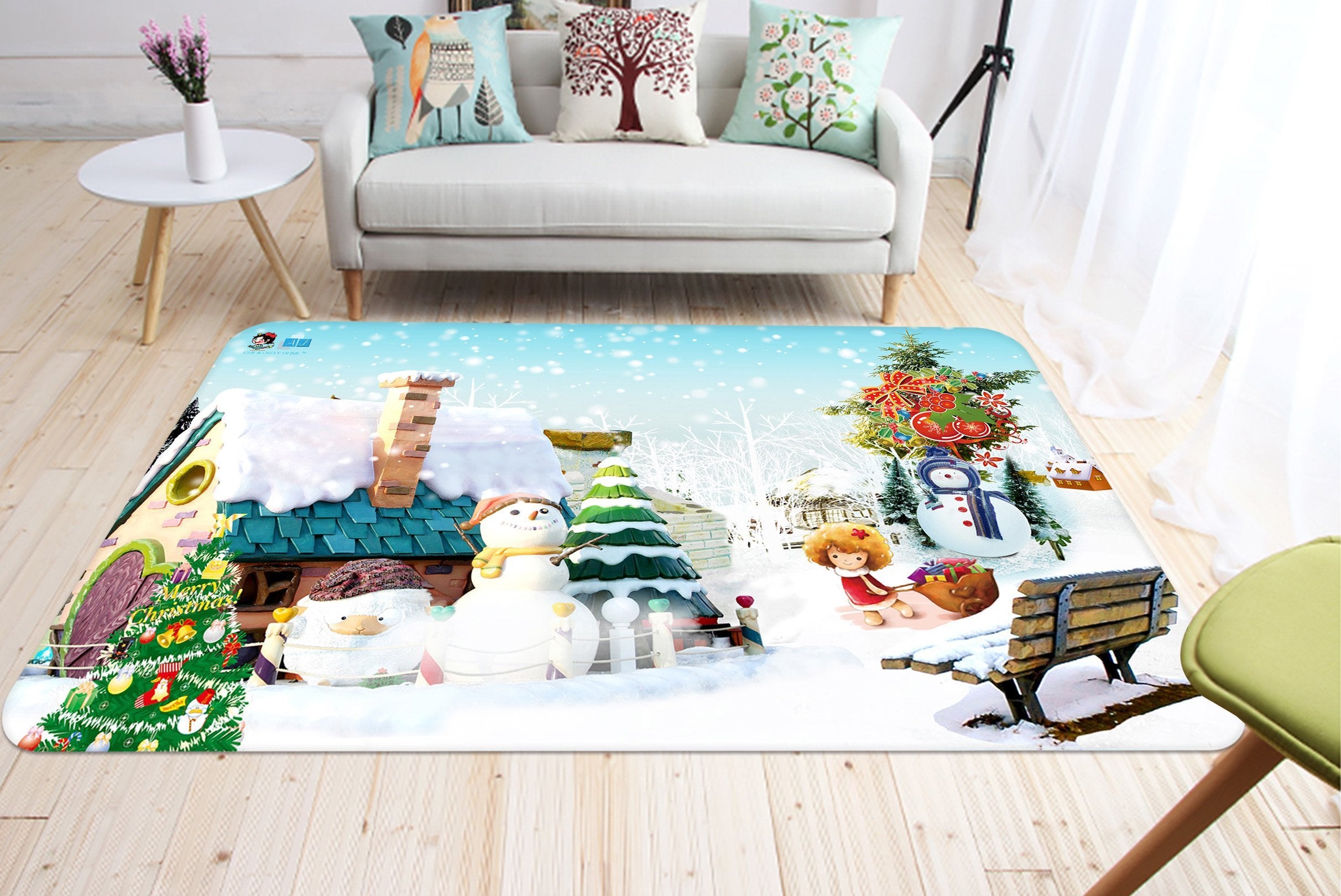 3D House Snowing Chair 006 Non Slip Rug Mat Mat AJ Creativity Home