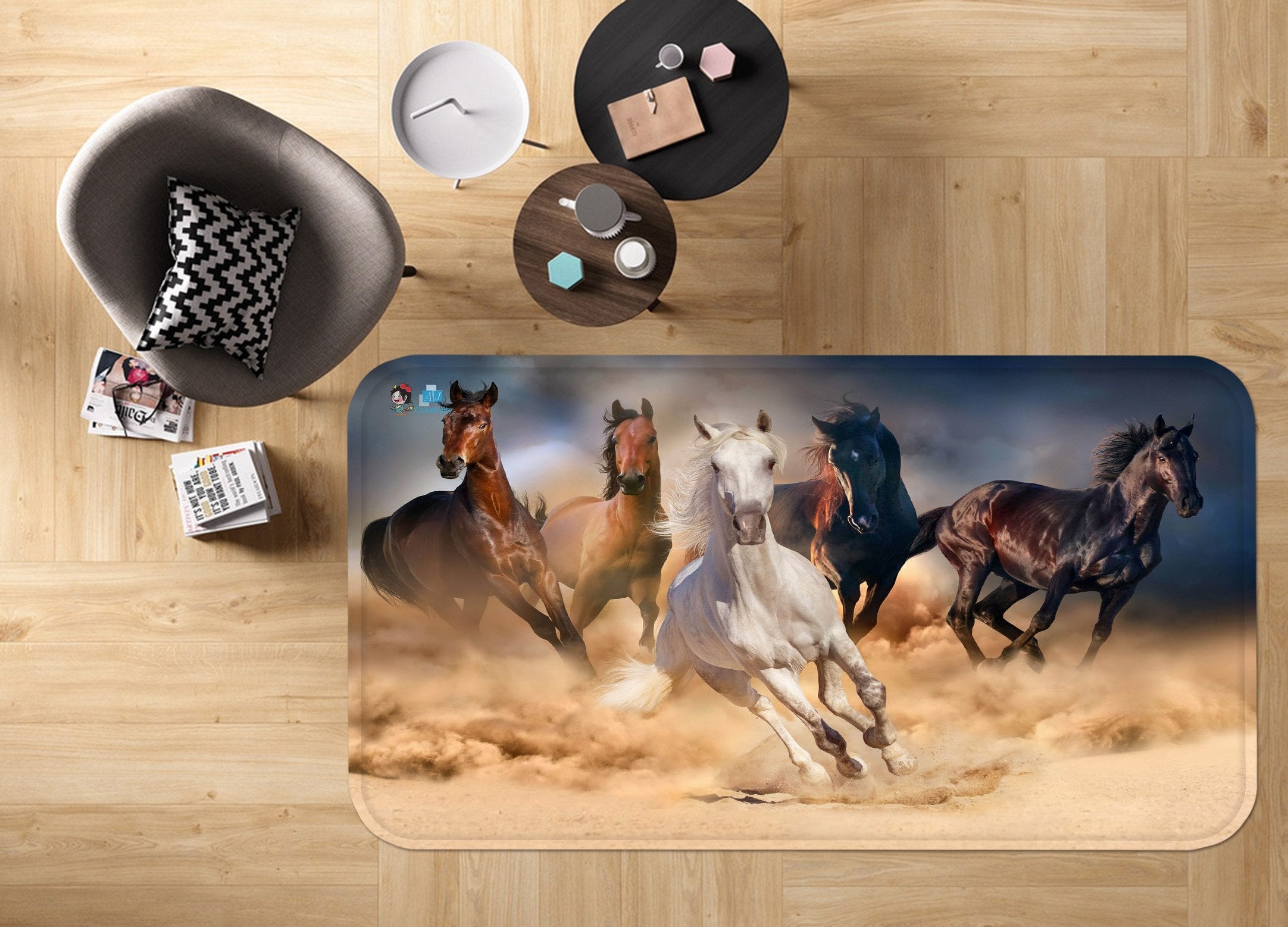 3D Running Horses 96 Non Slip Rug Mat Mat AJ Creativity Home