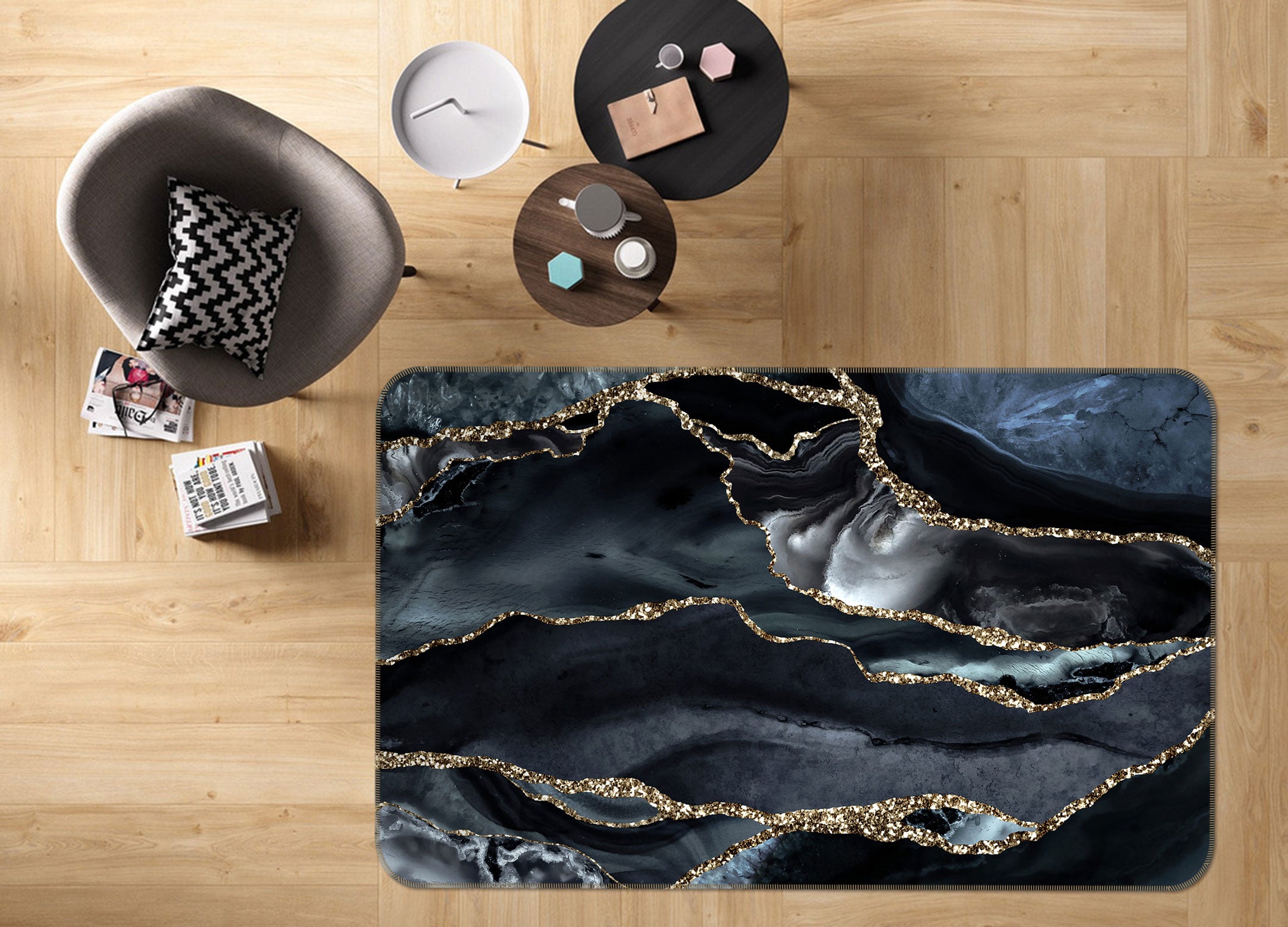 3D Black Abstract 054 Uta Naumann Rug Non Slip Rug Mat
