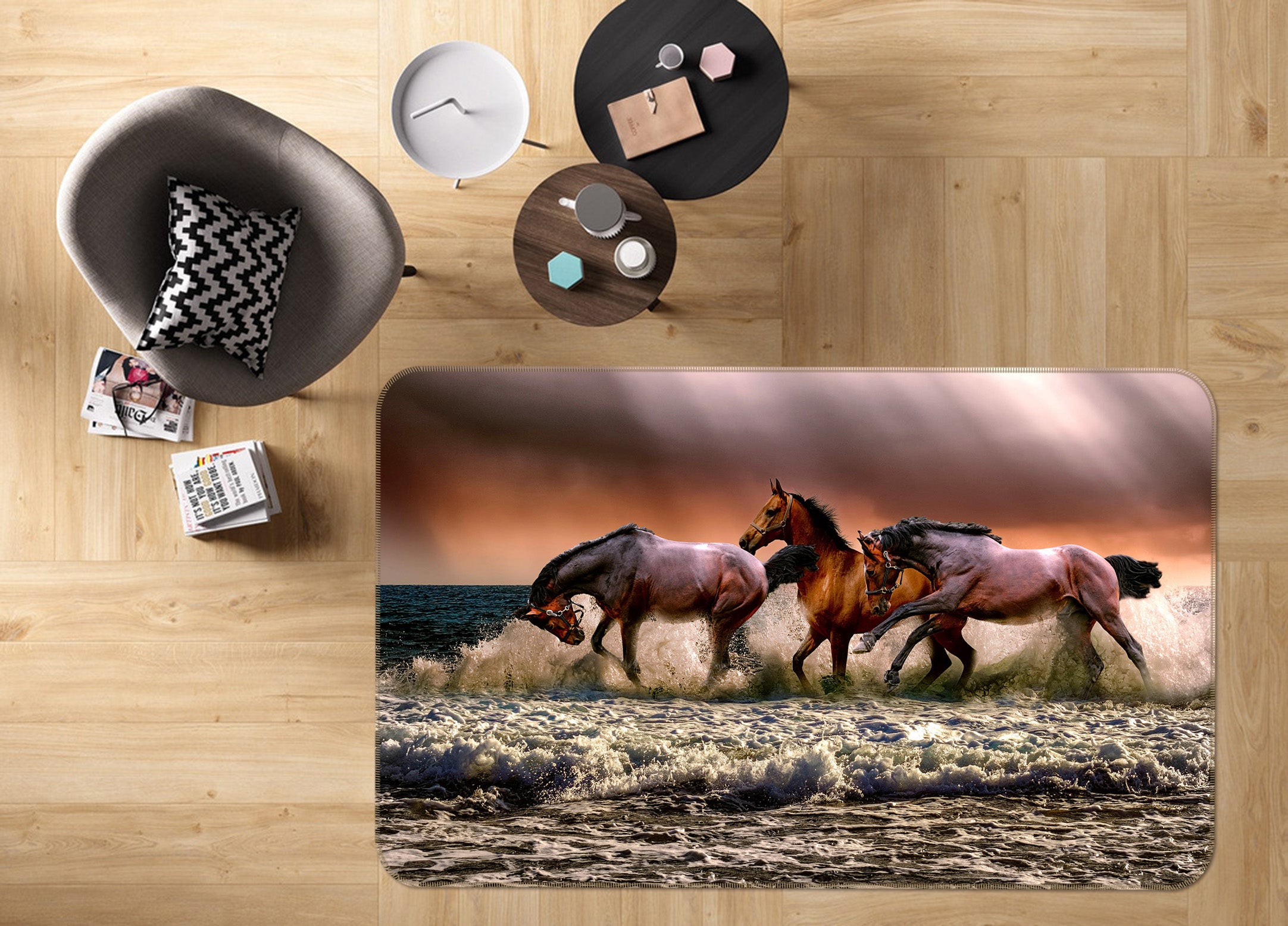 3D Seaside Horse 008 Animal Non Slip Rug Mat