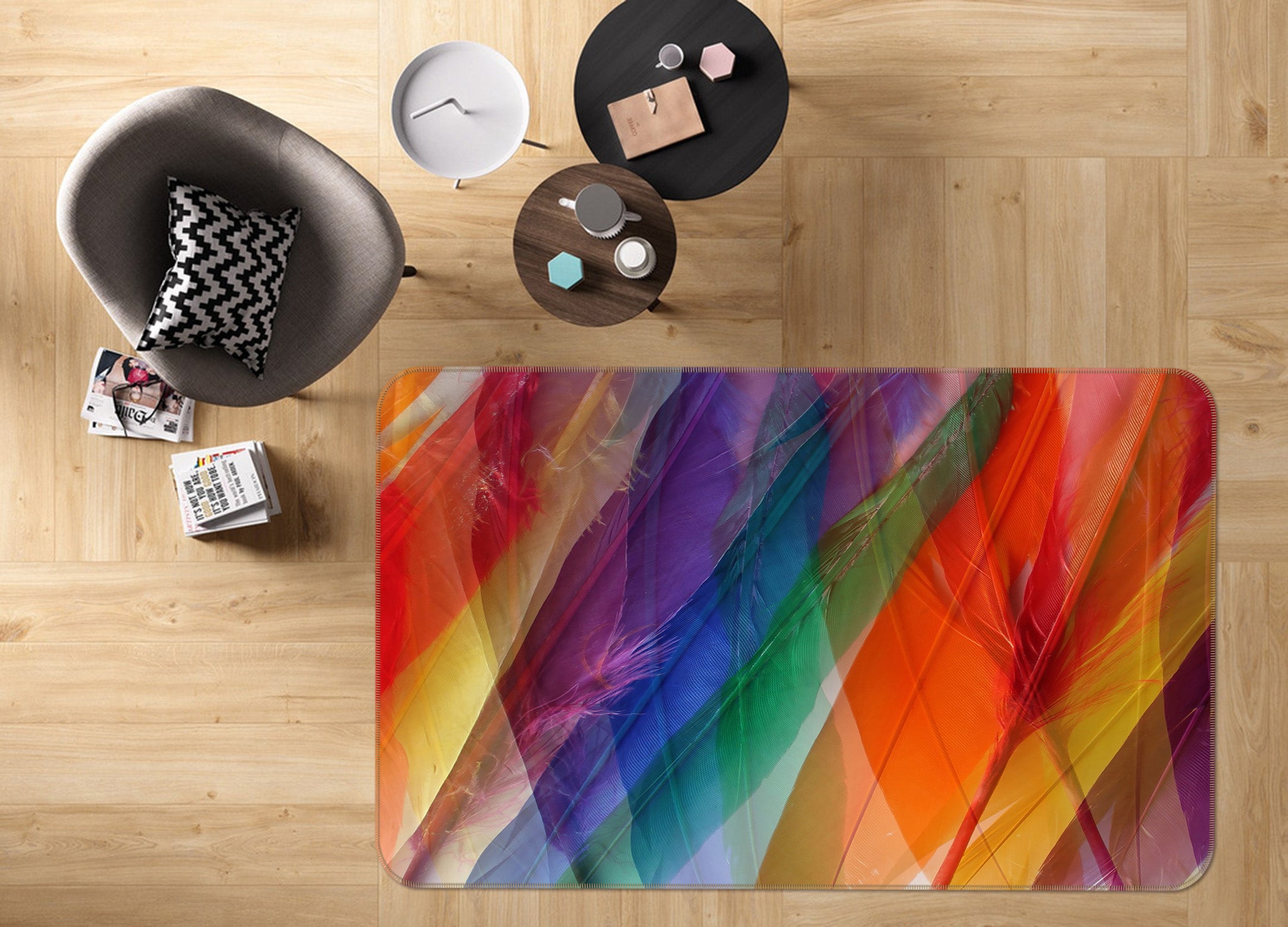 3D Colored Feathers 71005 Shandra Smith Rug Non Slip Rug Mat
