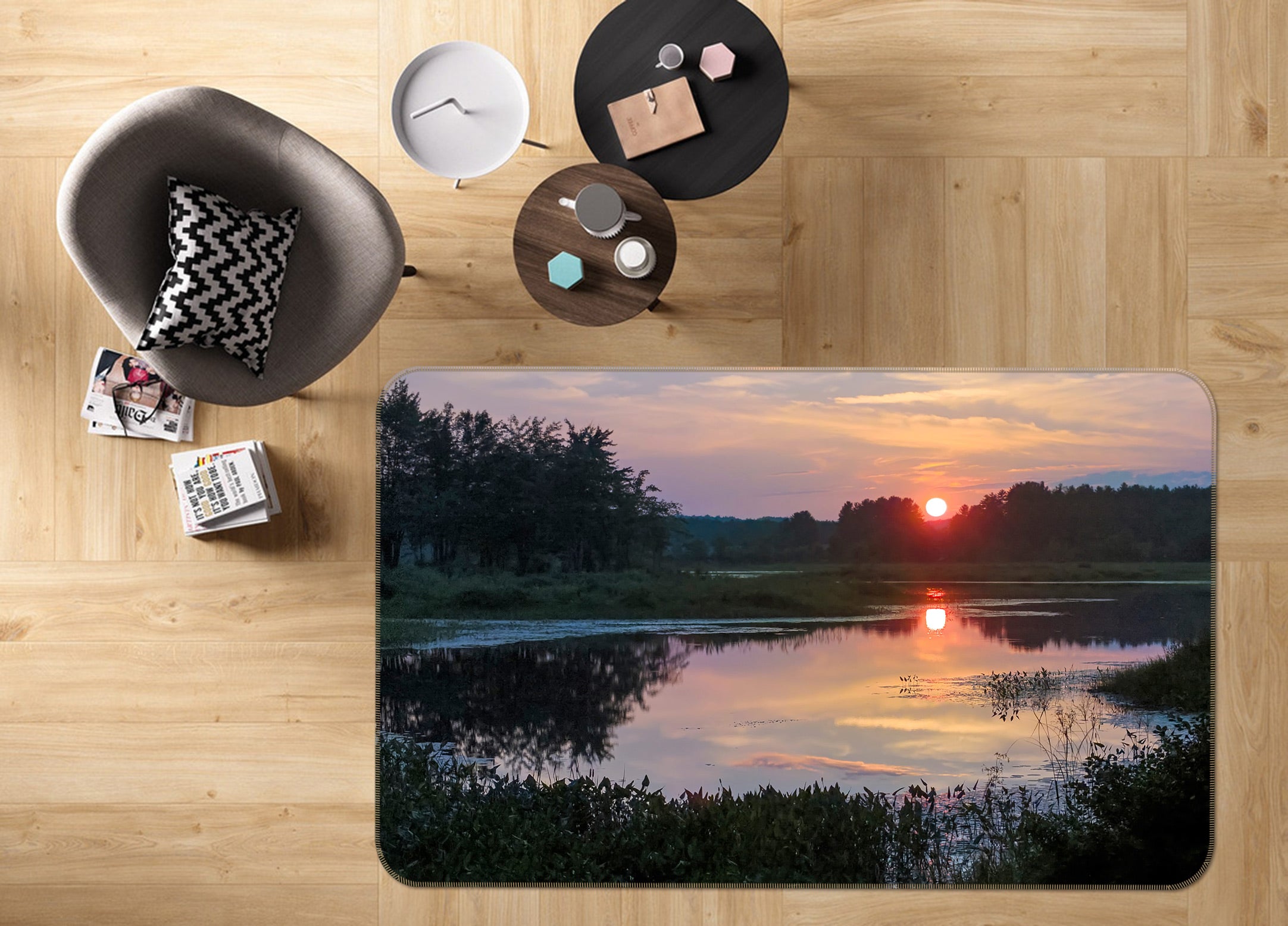 3D Sunset Forest Lake 1027 Jerry LoFaro Rug Non Slip Rug Mat