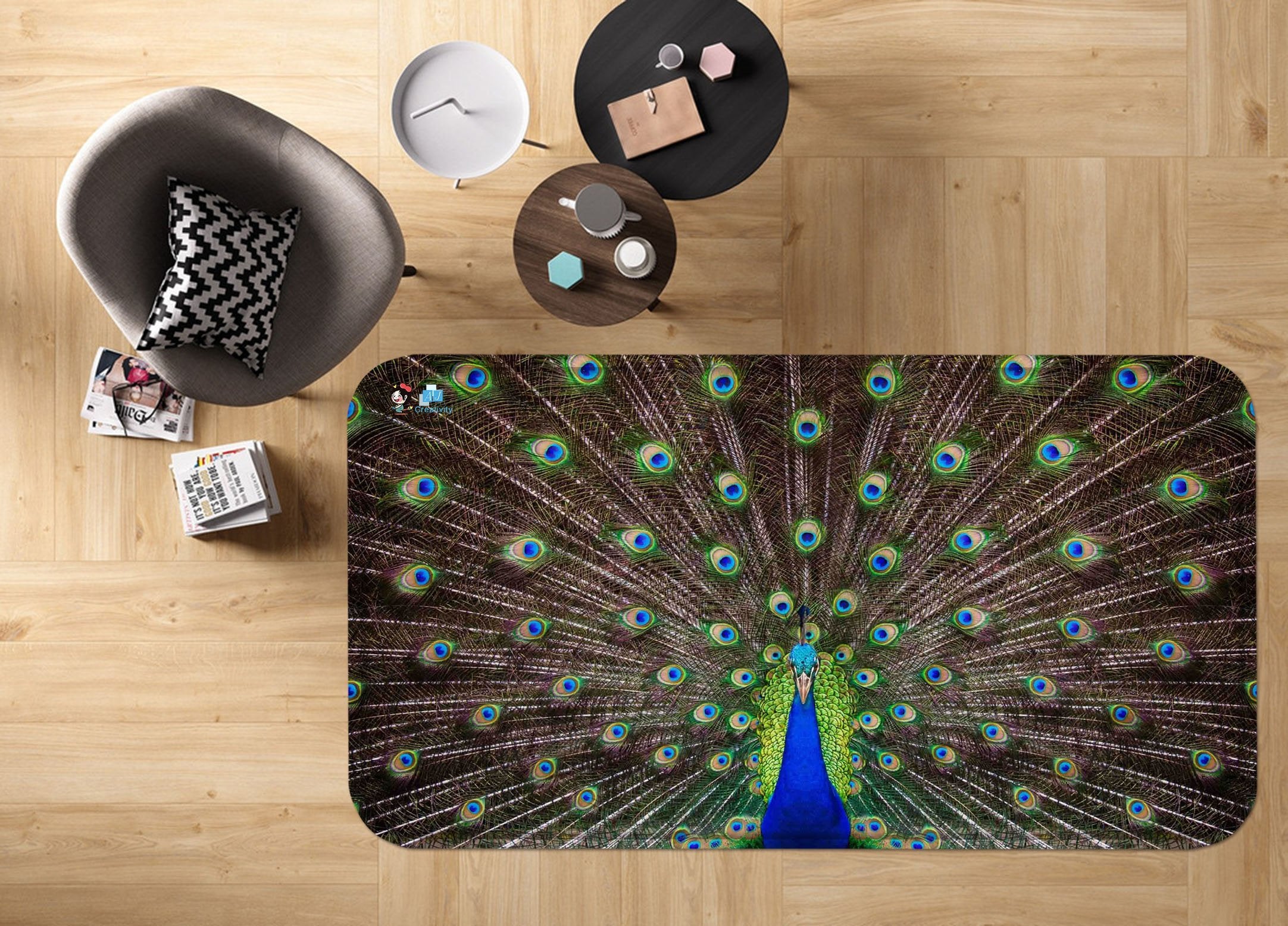 3D Spreading Tail Peacock 113 Non Slip Rug Mat Mat AJ Creativity Home