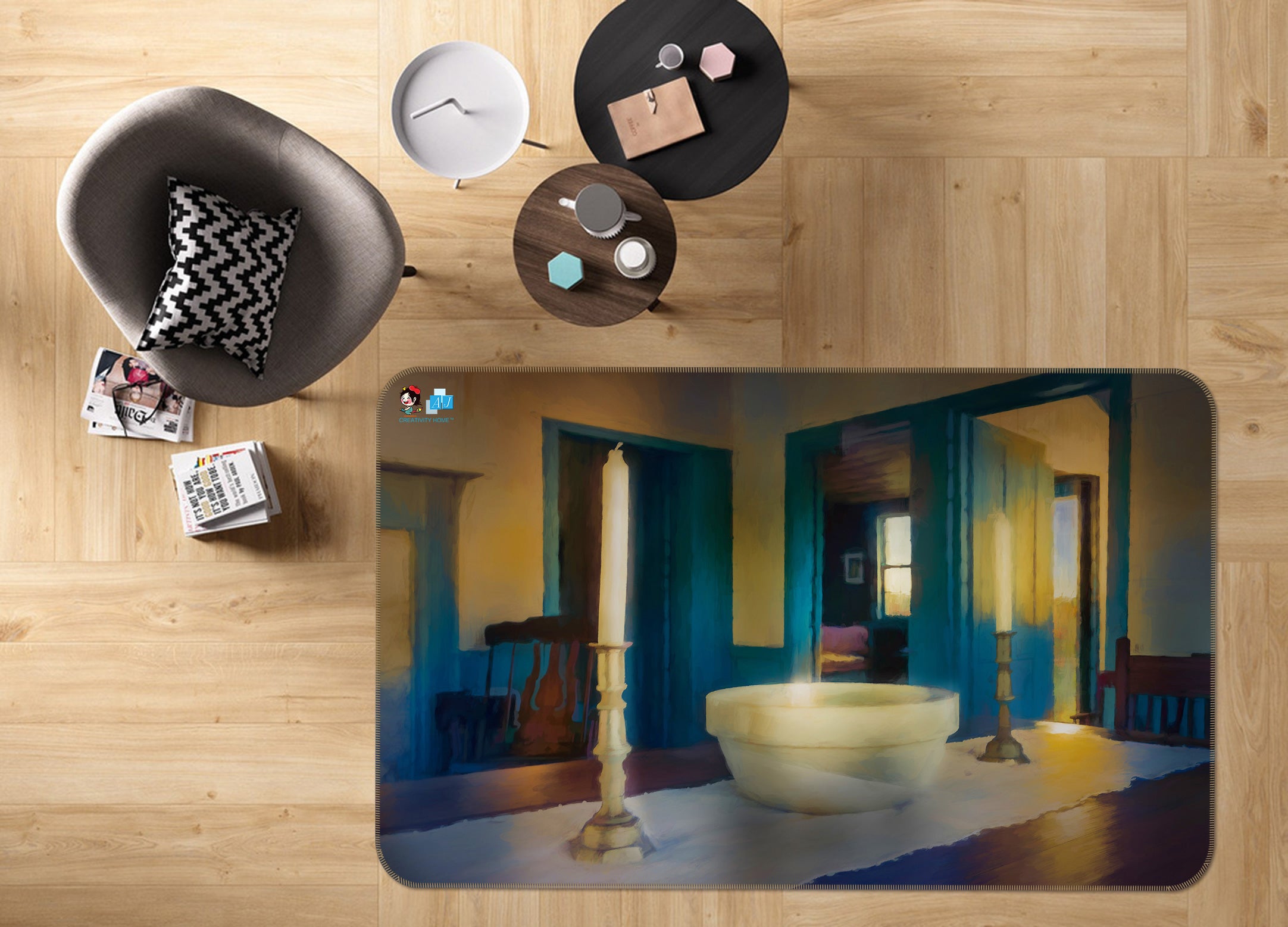 3D Room Candle 5120 Beth Sheridan Rug Non Slip Rug Mat