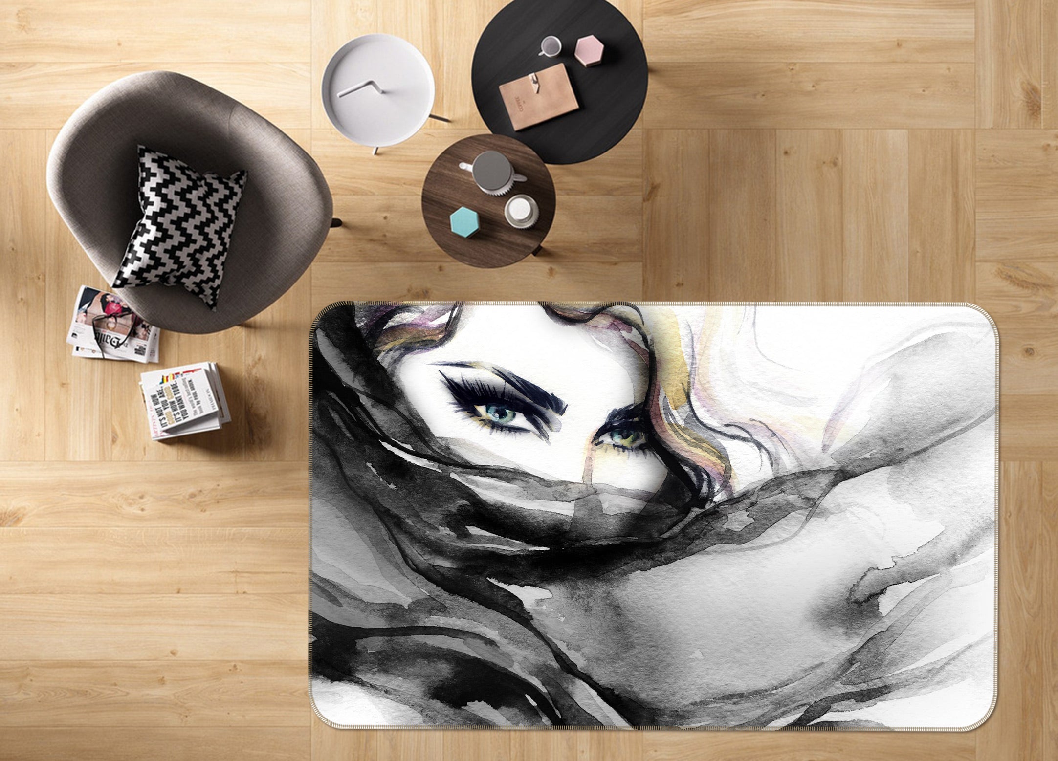 3D Masked Woman 1039 Non Slip Rug Mat