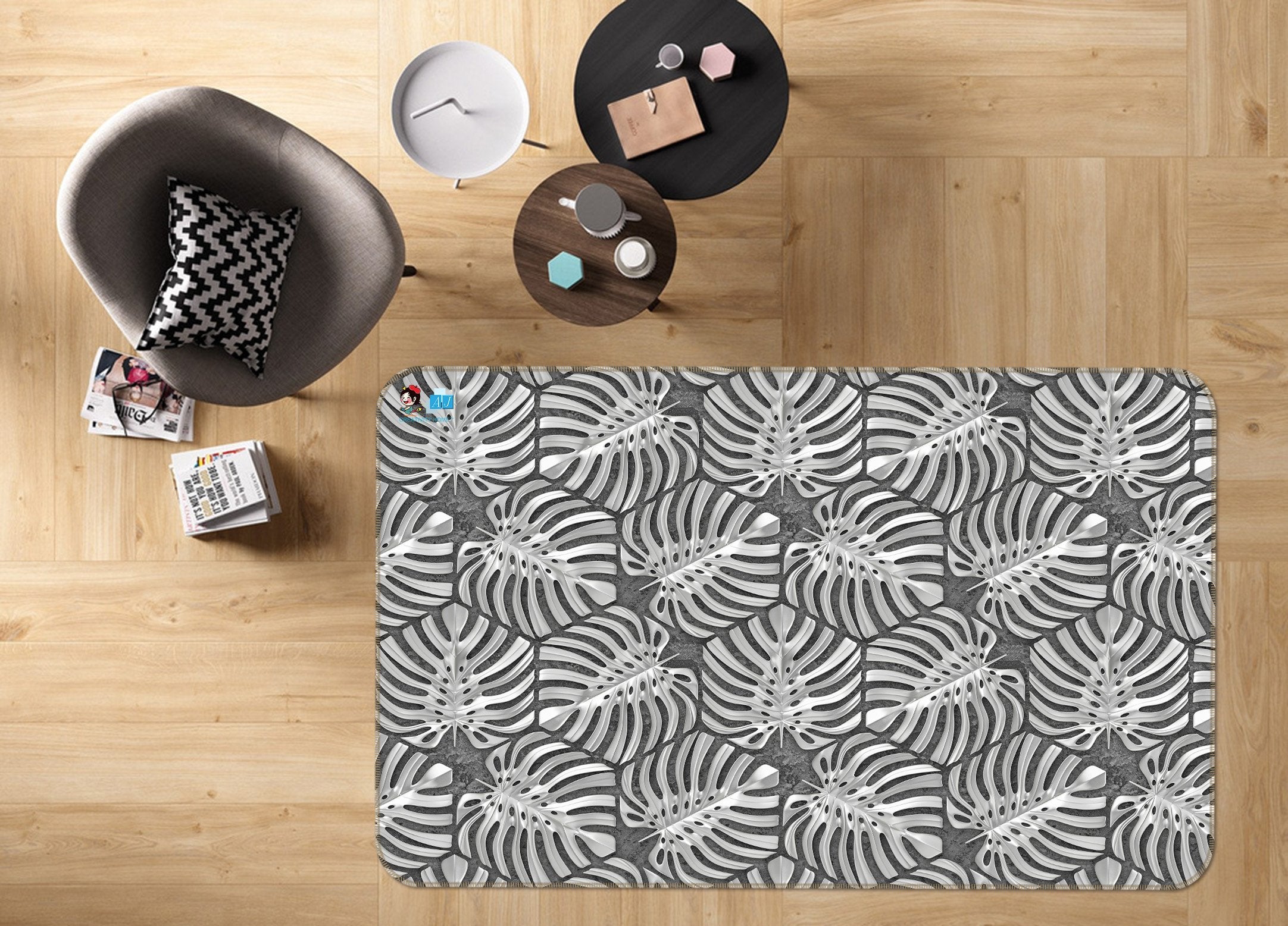 3D Hexagonal Leaf Shape 83 Non Slip Rug Mat Mat AJ Creativity Home