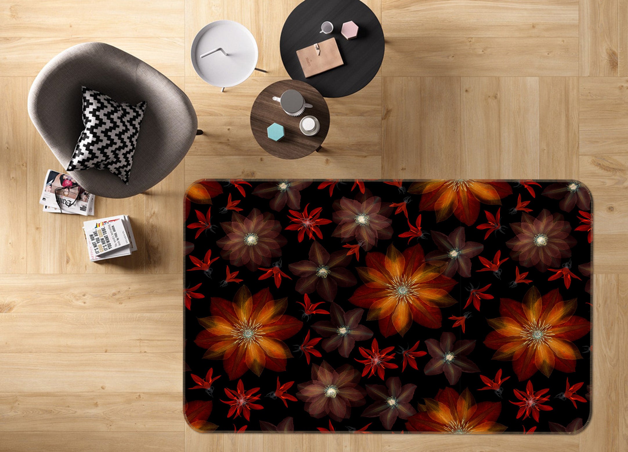 3D Red Flower 177 Assaf Frank Rug Non Slip Rug Mat