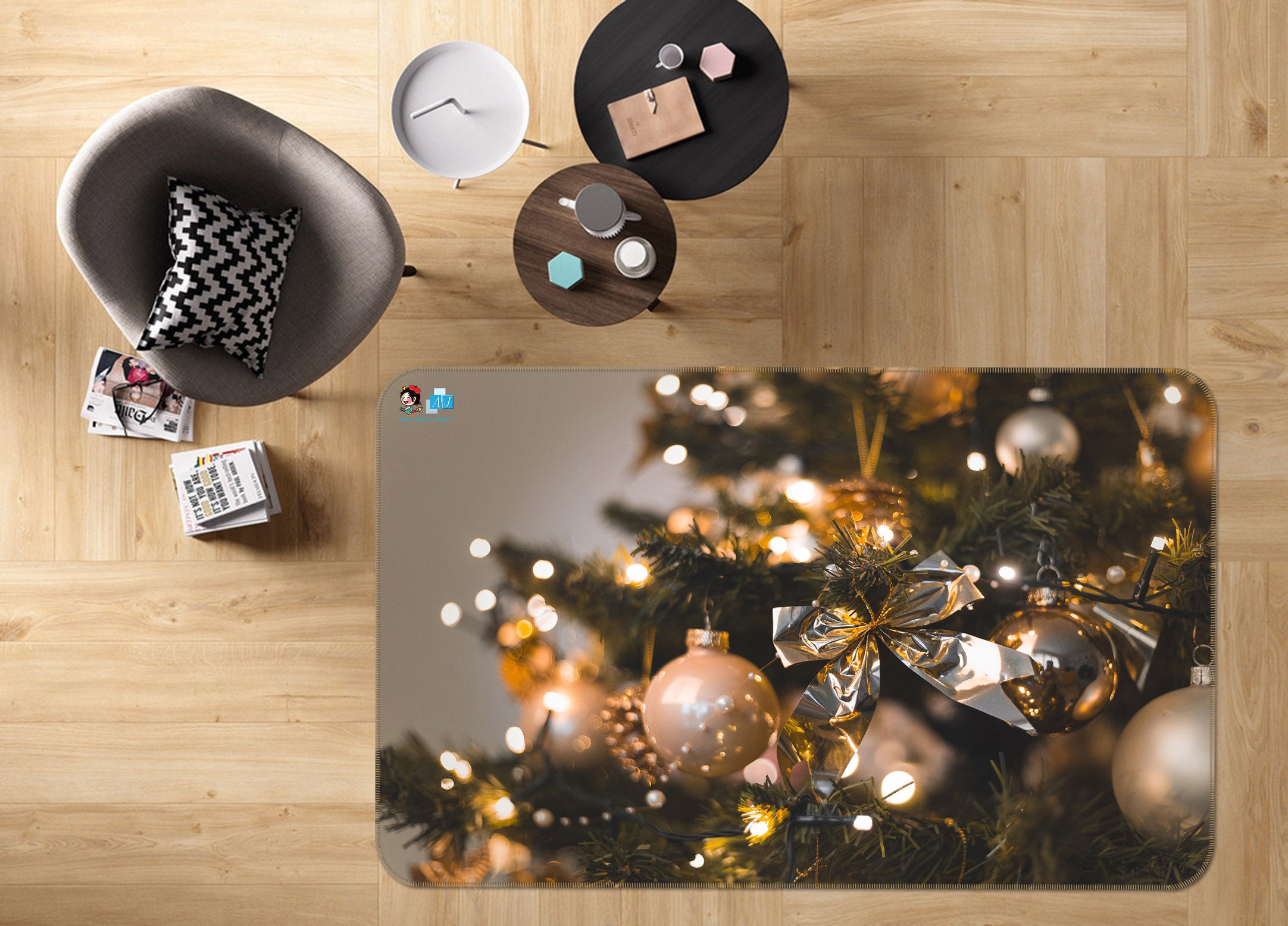 3D Ball Tree 56205 Christmas Non Slip Rug Mat Xmas