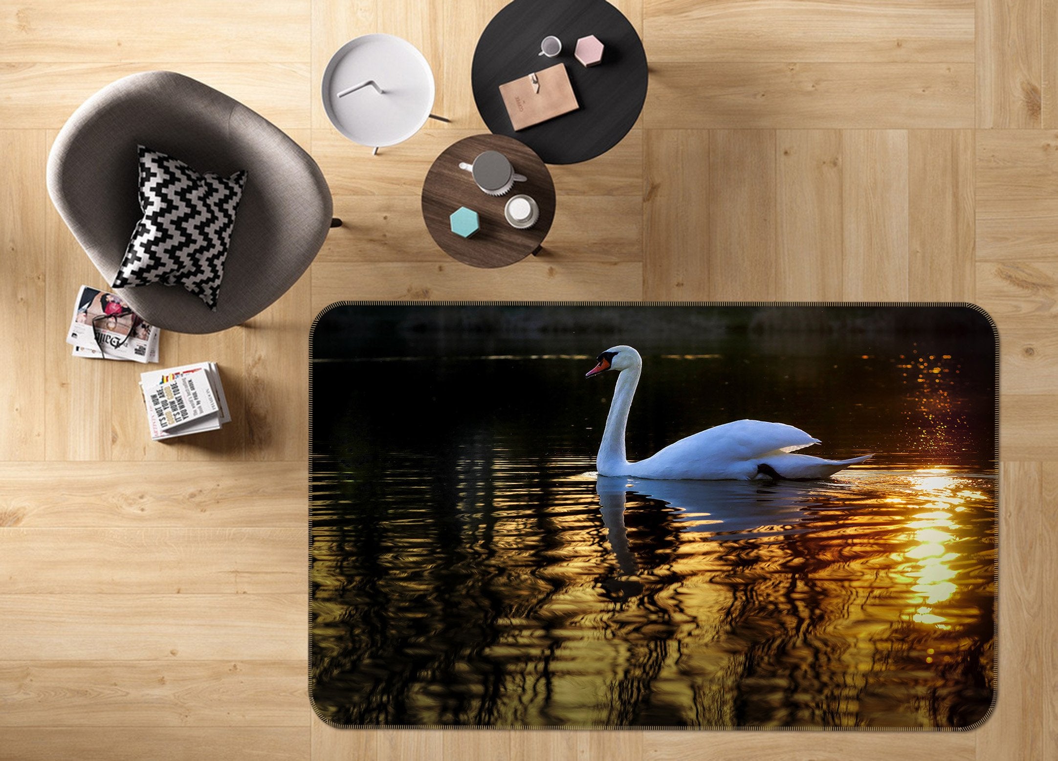 3D Swan Swimming 636 Animal Non Slip Rug Mat Mat AJ Creativity Home