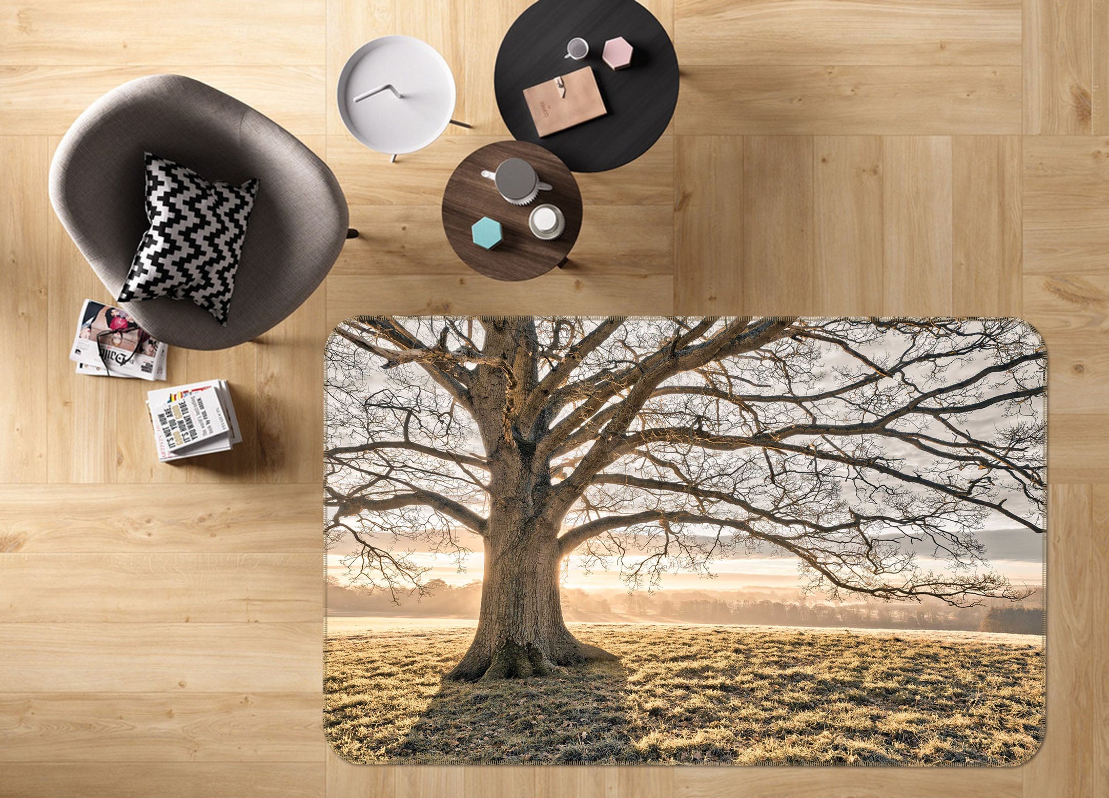 3D Tree Shadow 170 Assaf Frank Rug Non Slip Rug Mat