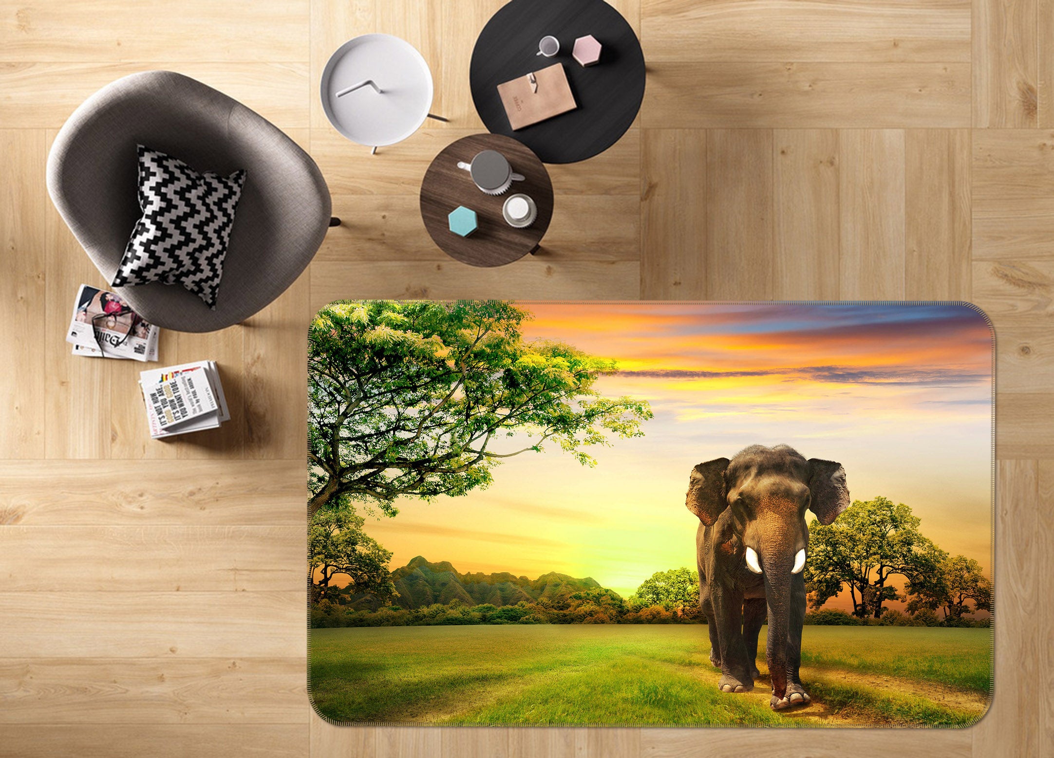3D Lawn Eelephant 132 Animal Non Slip Rug Mat