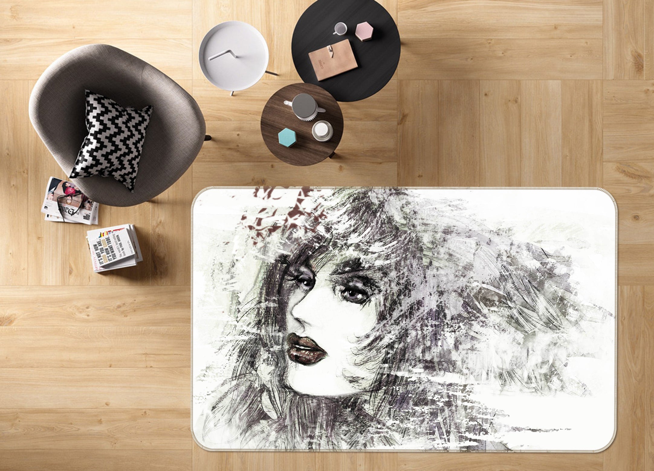 3D Sketch Model 1008 Non Slip Rug Mat