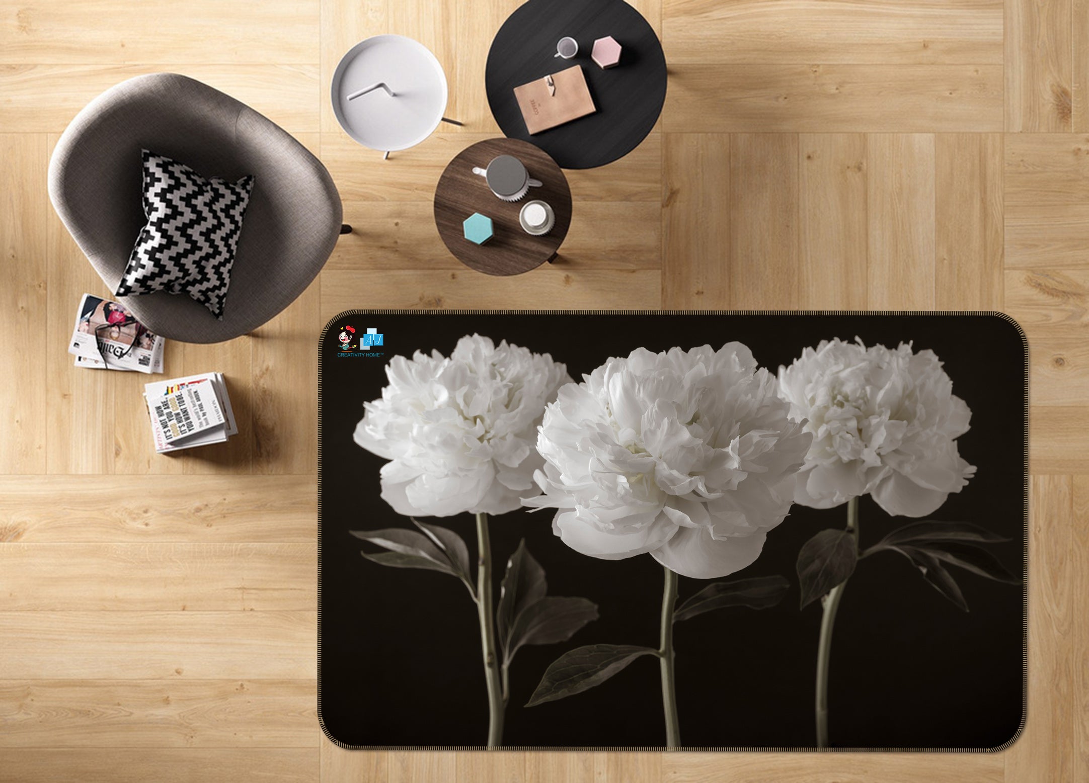 3D White Flower 6820 Assaf Frank Rug Non Slip Rug Mat