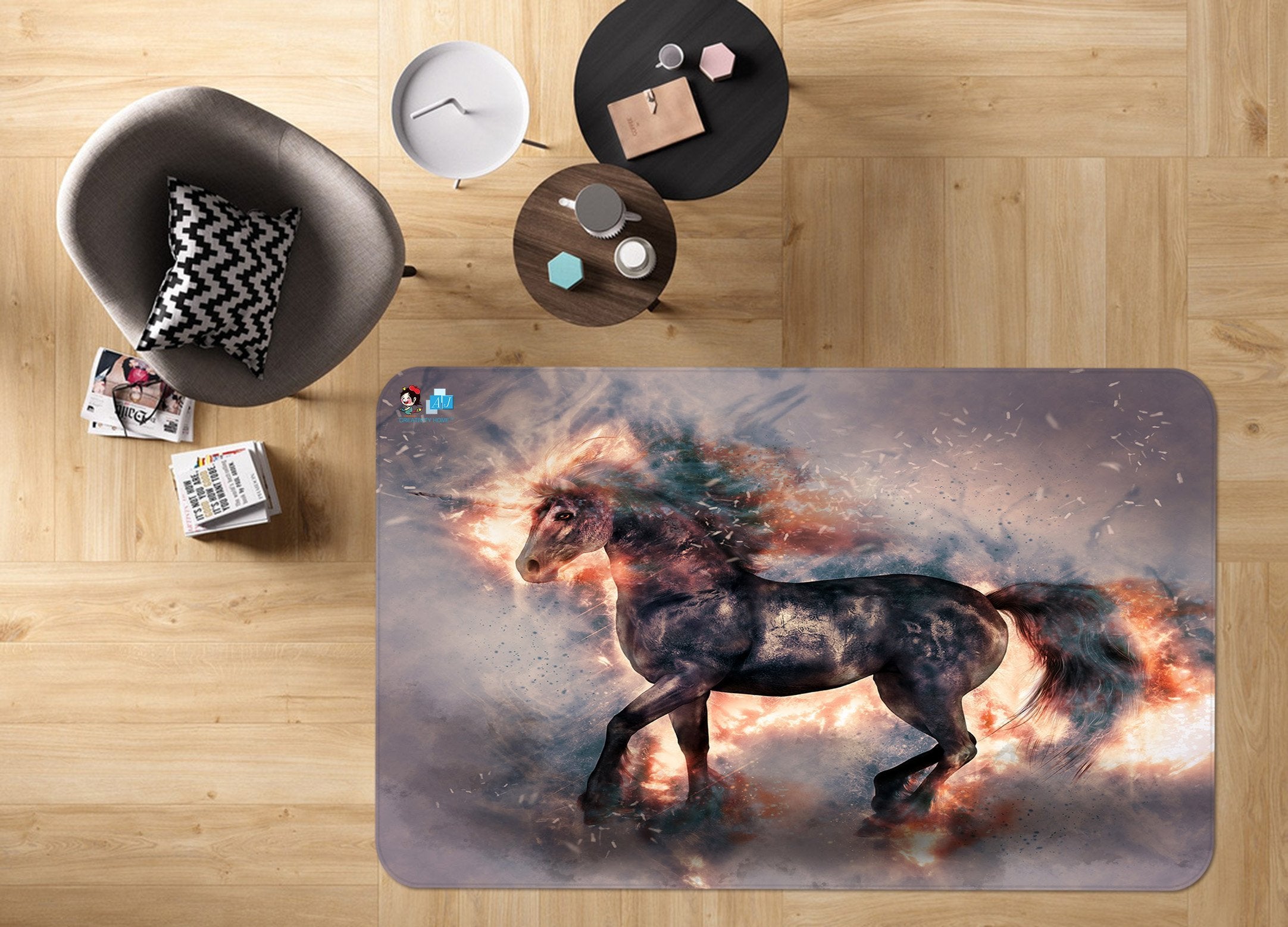 3D Spark Black Unicorn 16 Non Slip Rug Mat Mat AJ Creativity Home