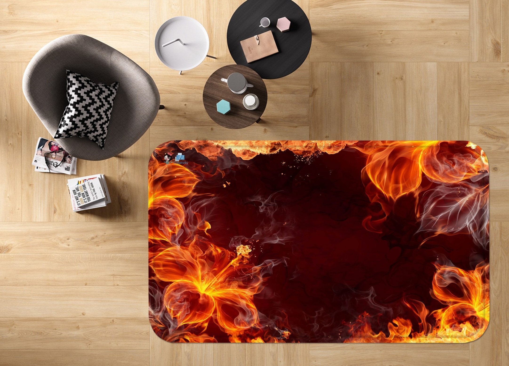 3D Flame Flowers 42 Non Slip Rug Mat Mat AJ Creativity Home