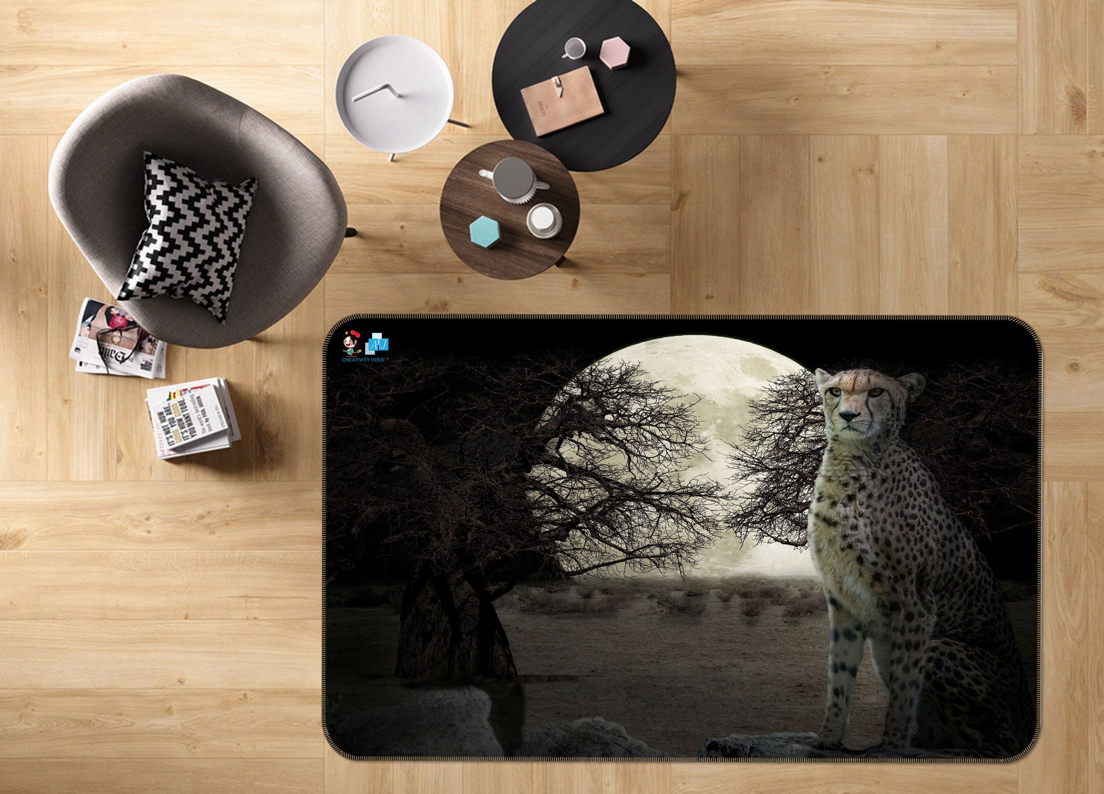 3D Moon Leopard 5144 Beth Sheridan Rug Non Slip Rug Mat