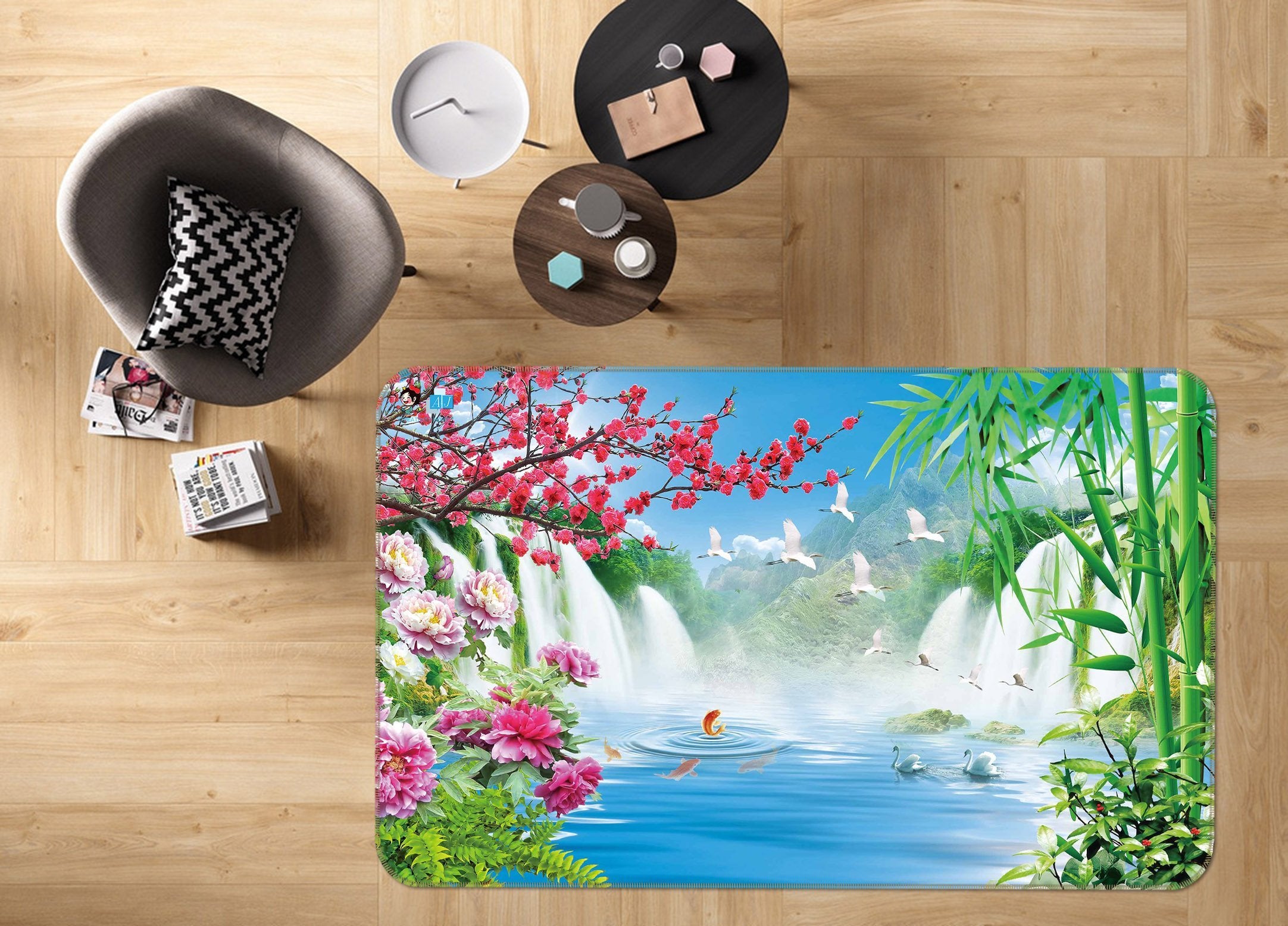 3D Swan Lake Fish 565 Non Slip Rug Mat Mat AJ Creativity Home