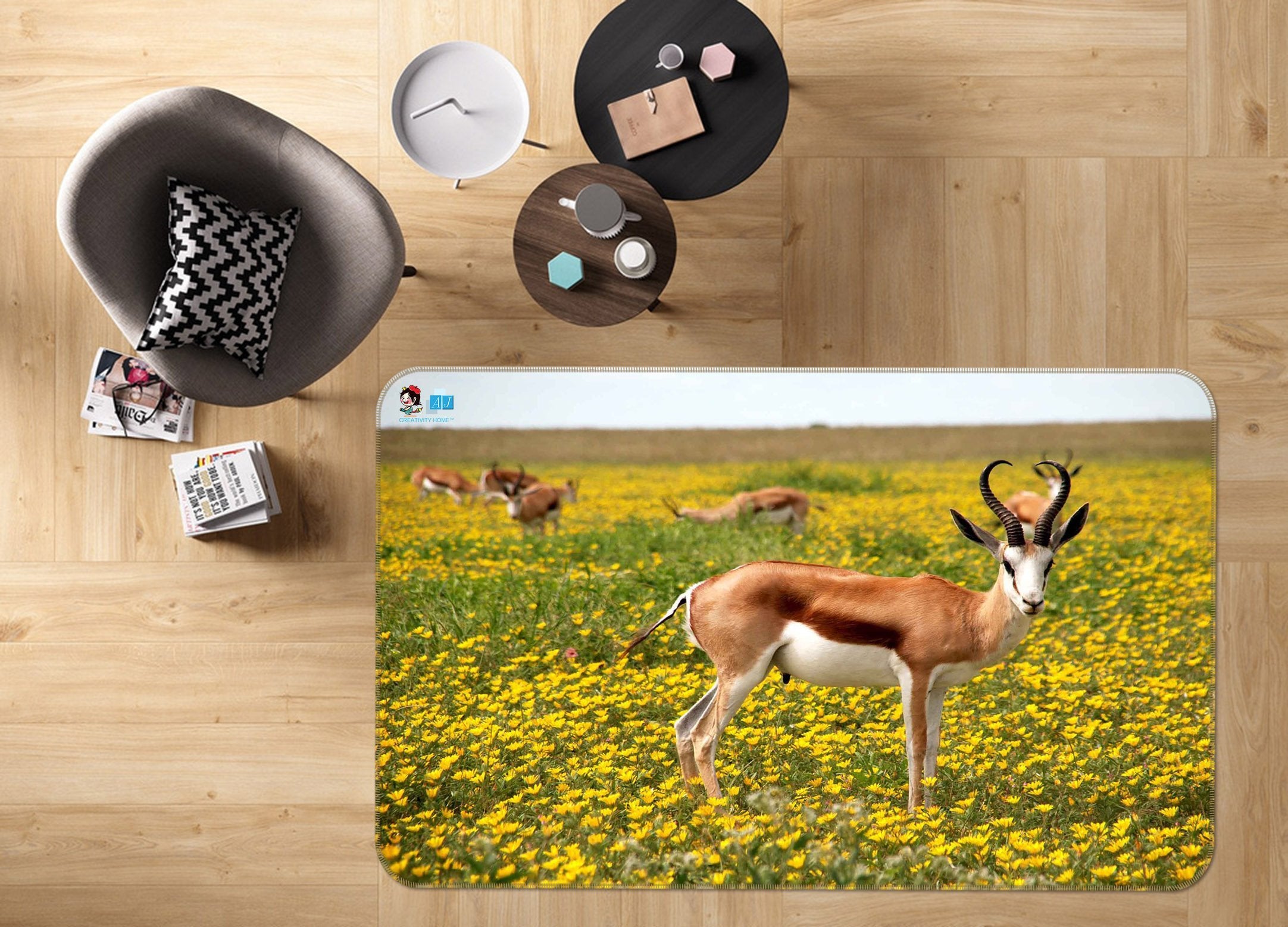 3D Flowers Field Antelope 237 Non Slip Rug Mat Mat AJ Creativity Home