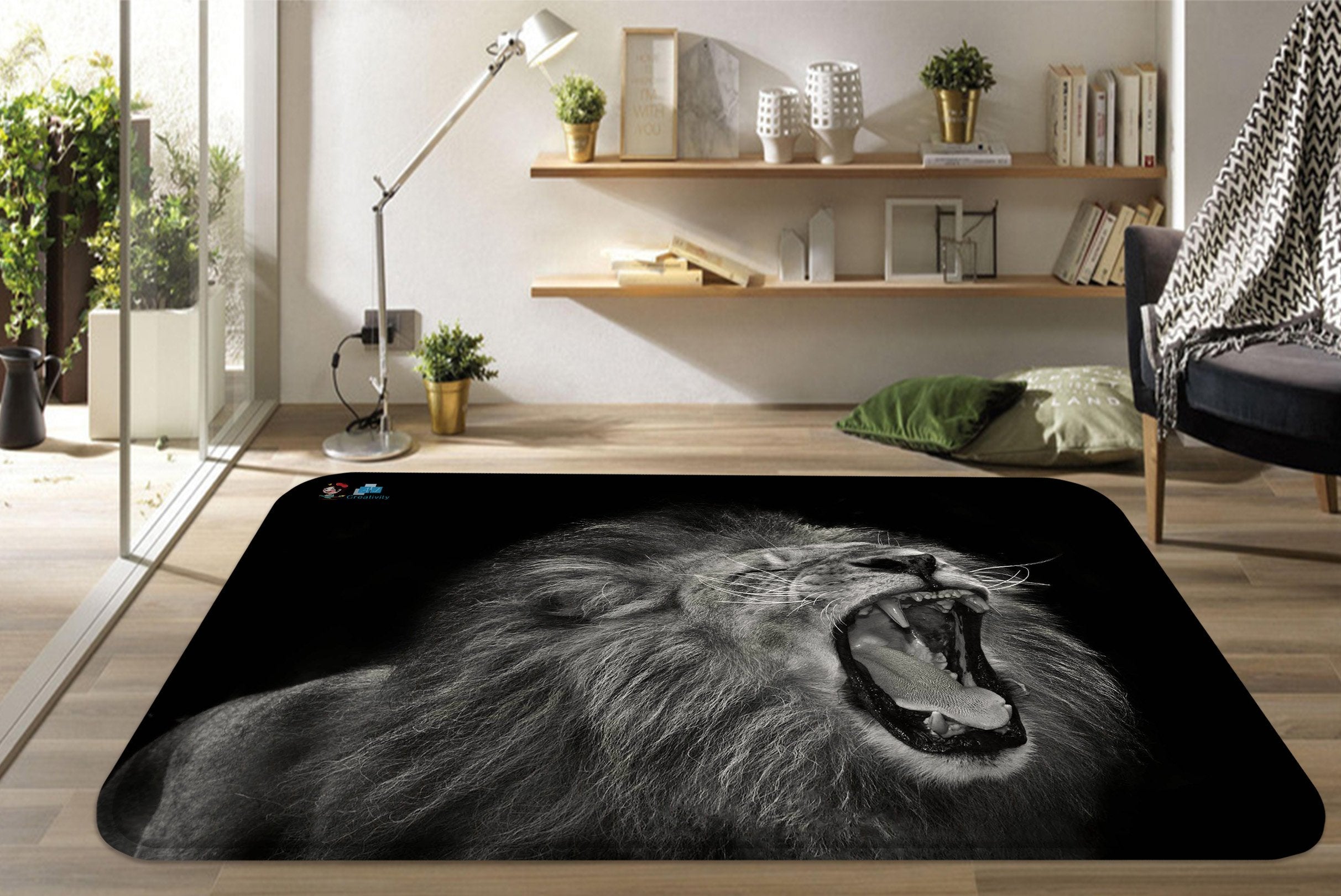 3D Yawning Lion 112 Non Slip Rug Mat Mat AJ Creativity Home