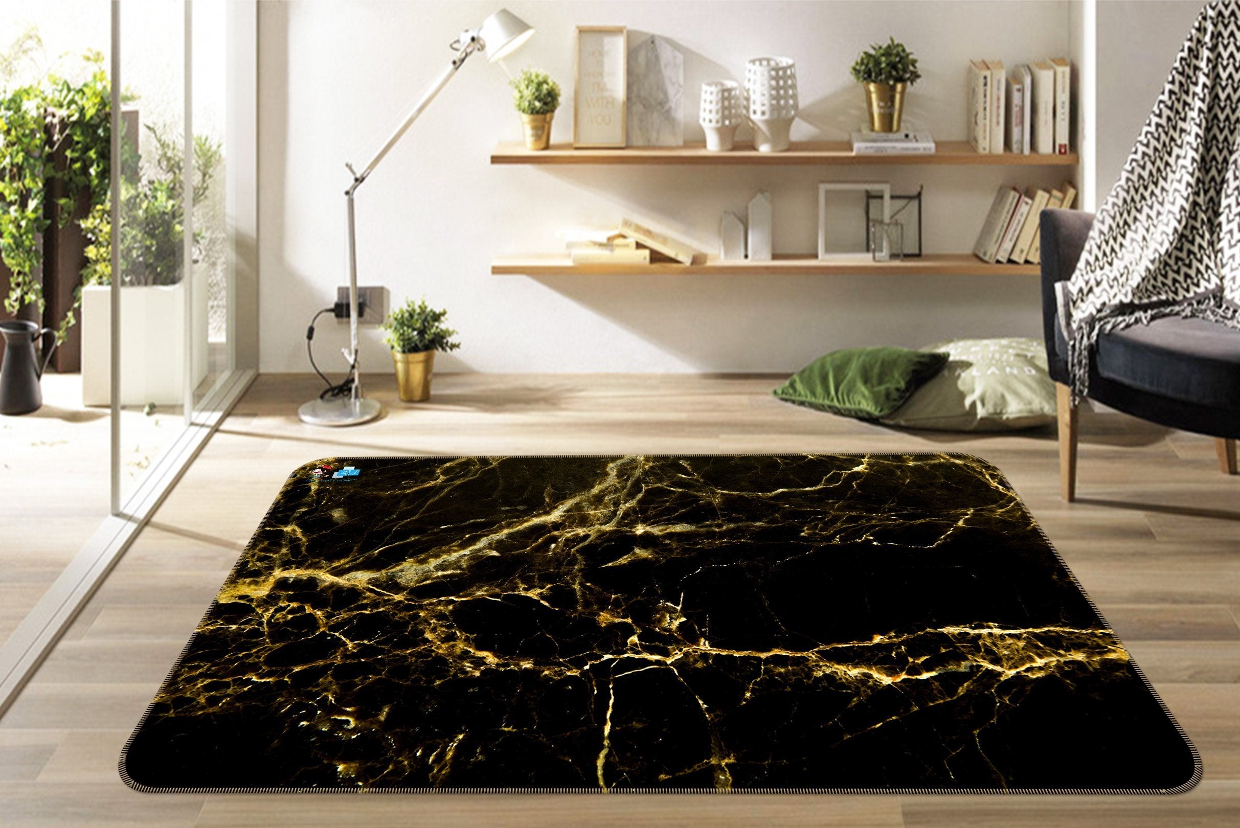 3D Curved Gold 40 Non Slip Rug Mat Mat AJ Creativity Home