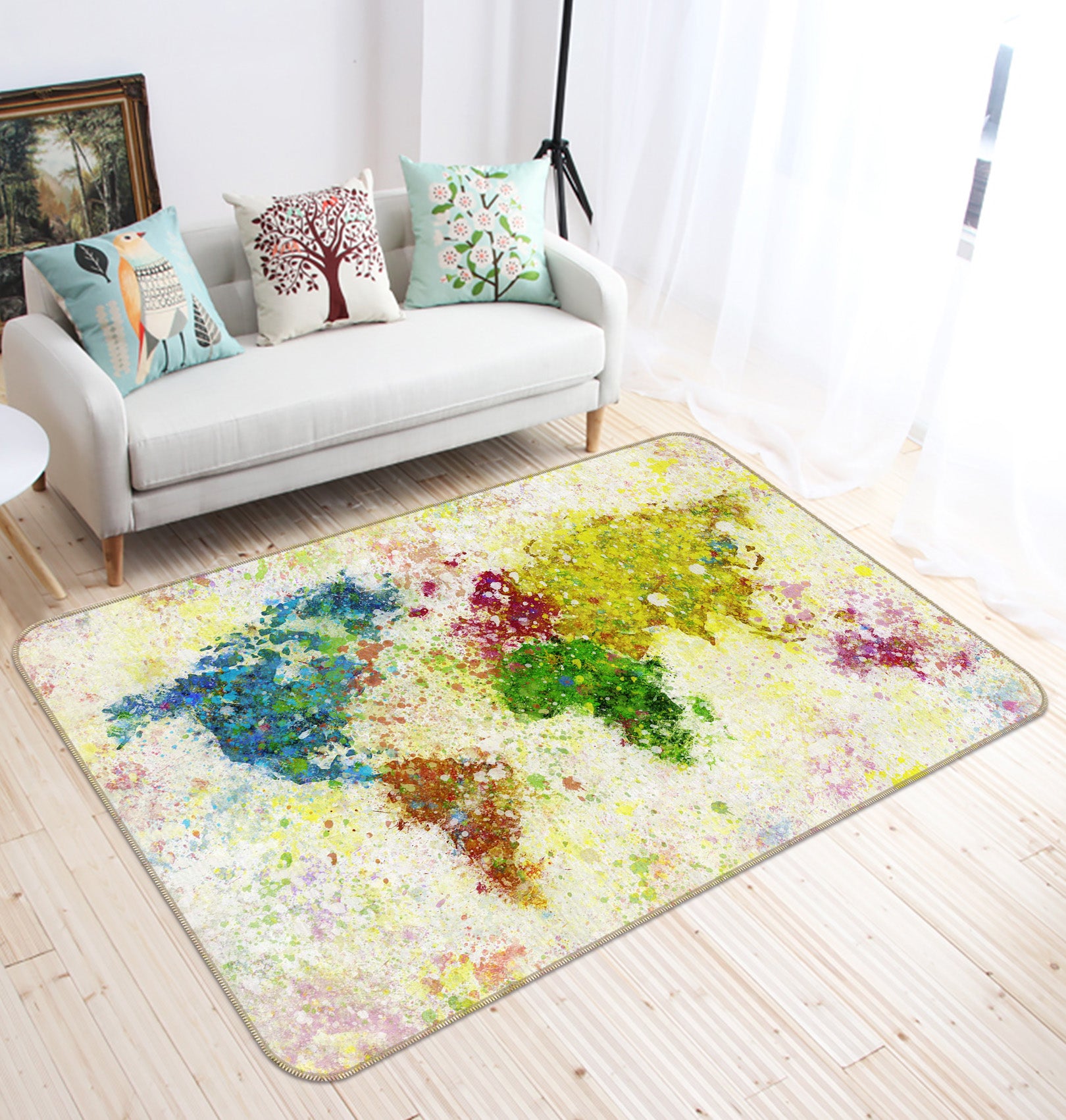 3D Color Graffiti 224 World Map Non Slip Rug Mat