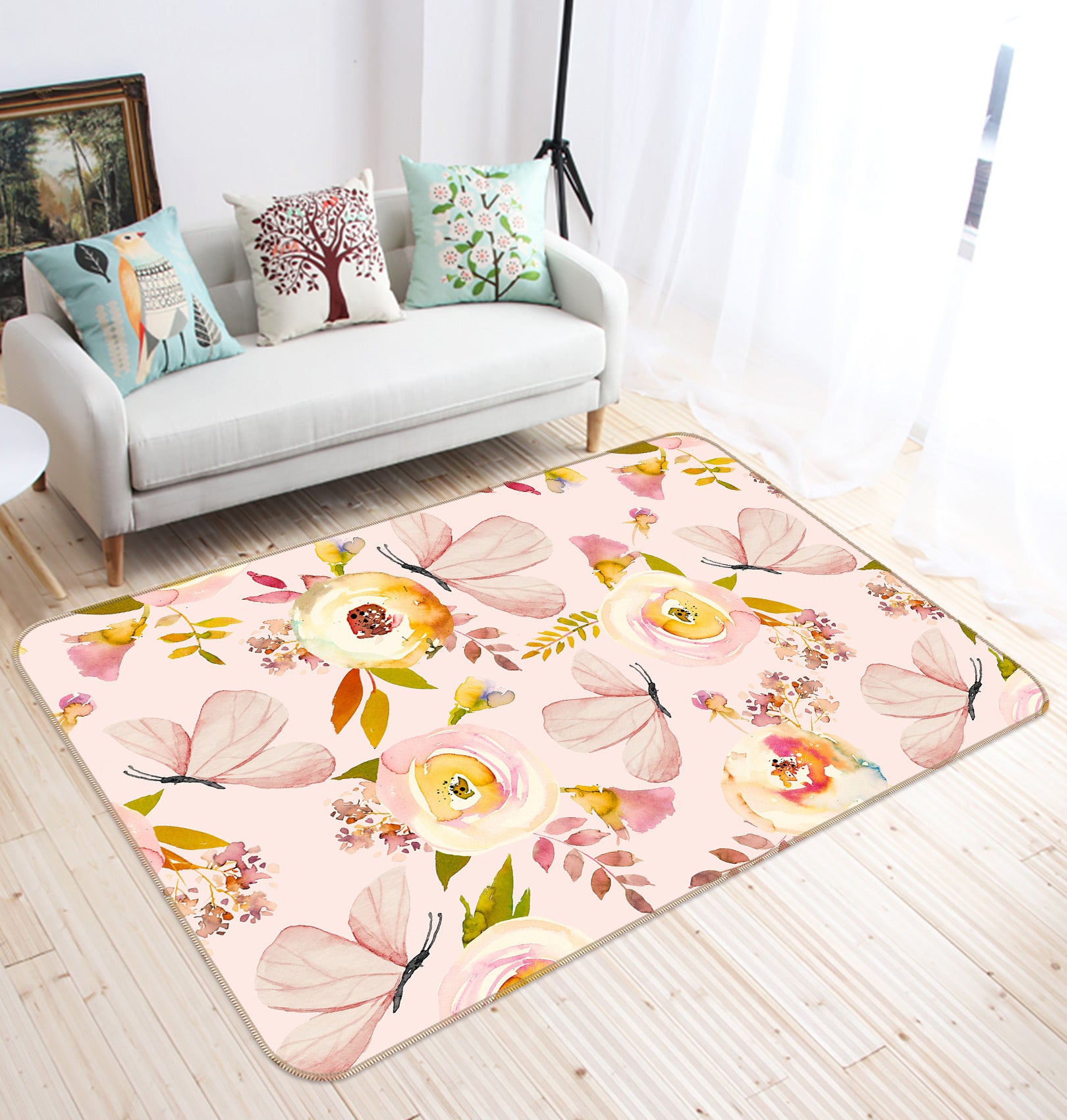 3D Pink Butterfly 102 Uta Naumann Rug Non Slip Rug Mat