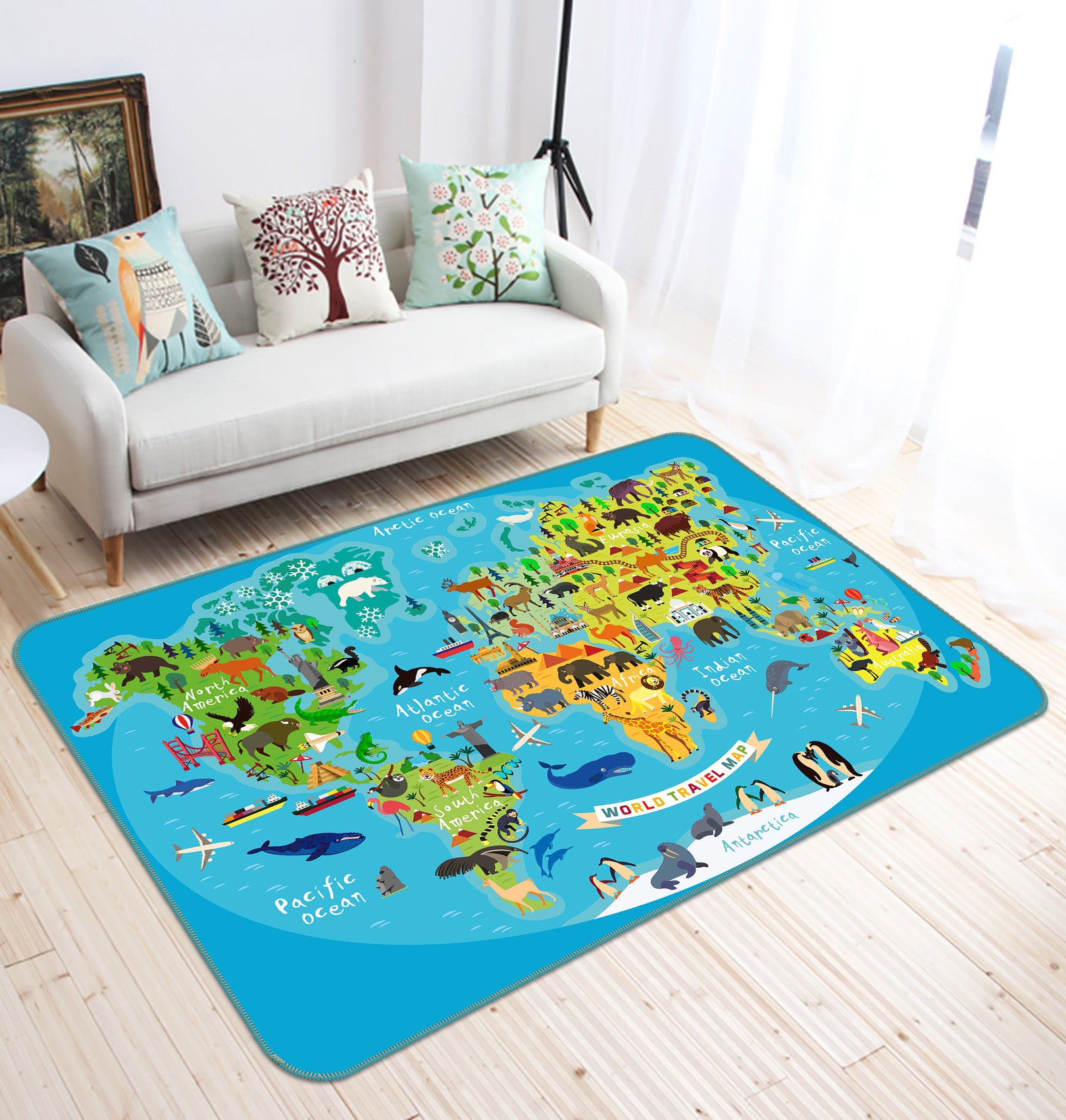 3D Island Forest 314 World Map Non Slip Rug Mat