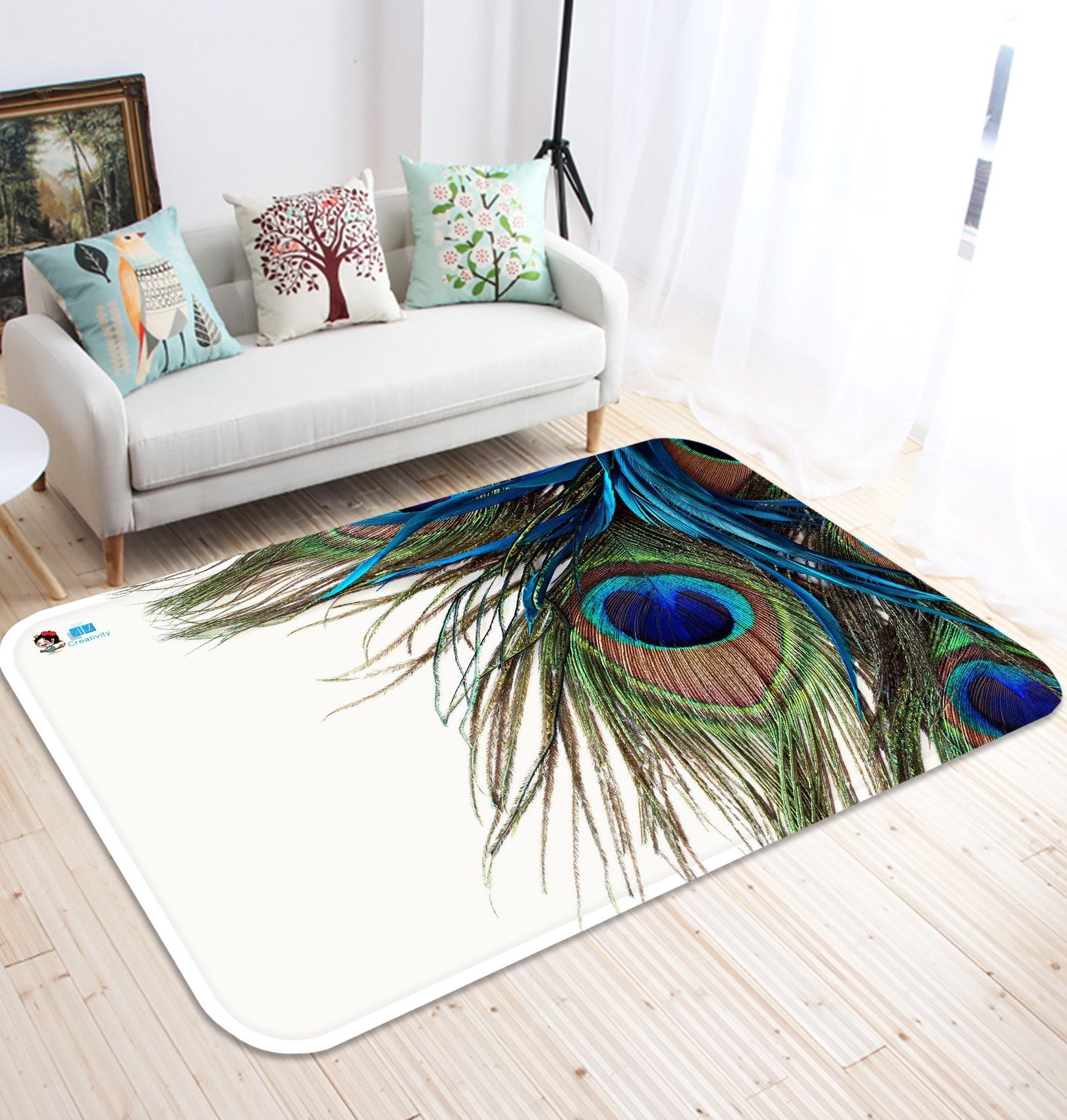 3D Peacock Feathers 32 Non Slip Rug Mat Mat AJ Creativity Home