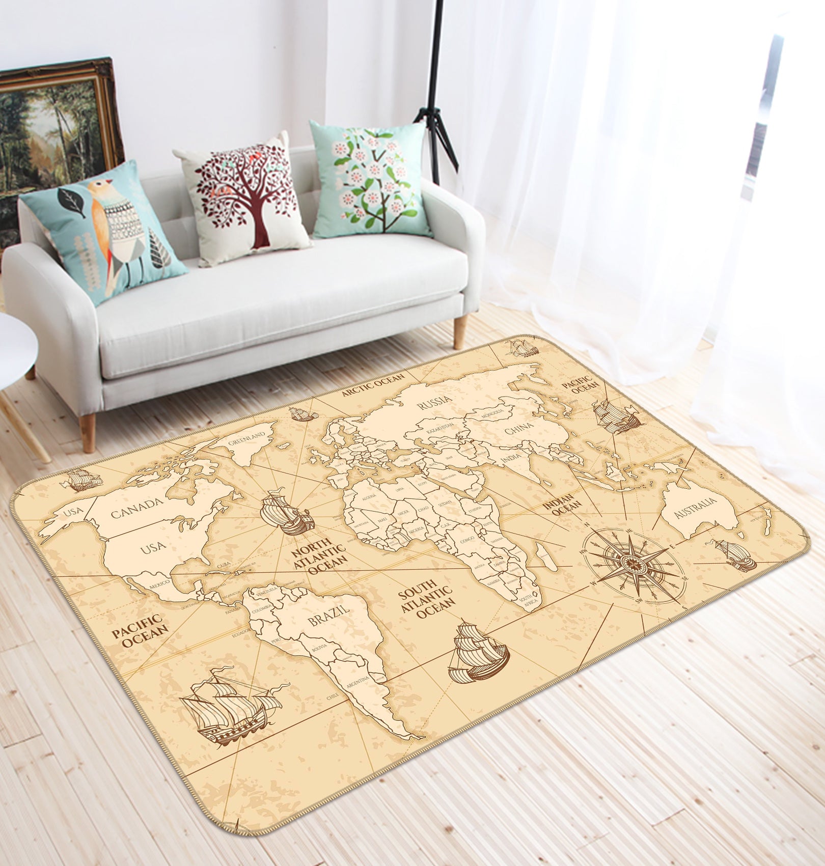 3D Nautical Route 318 World Map Non Slip Rug Mat