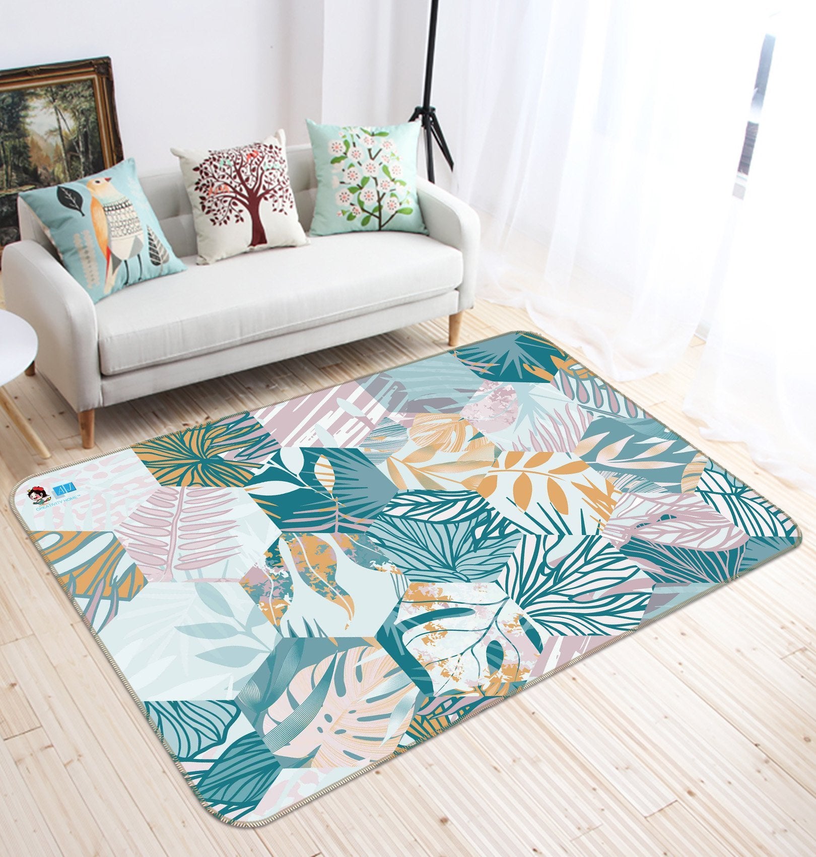 3D Hexagonal Leaves 100 Non Slip Rug Mat Mat AJ Creativity Home