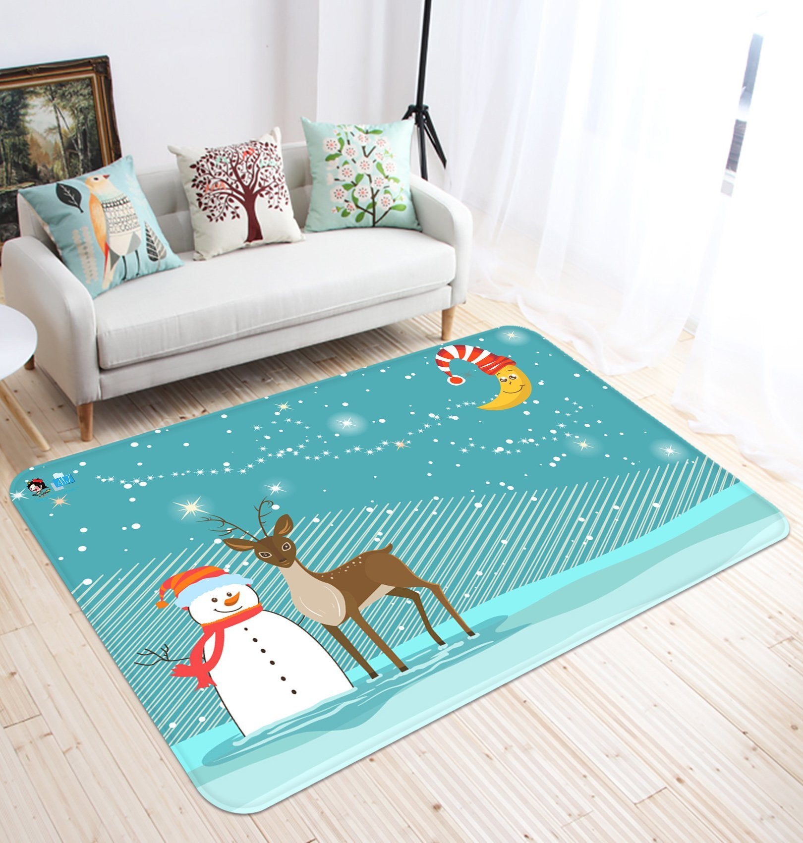 3D Snowman Deer Moon 034 Non Slip Rug Mat Mat AJ Creativity Home