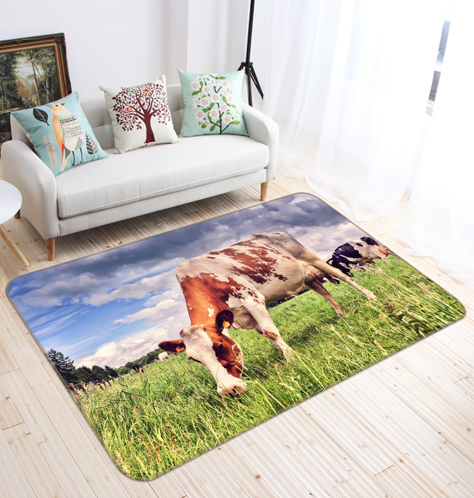 3D Cow Eating Grass 035 Animal Non Slip Rug Mat