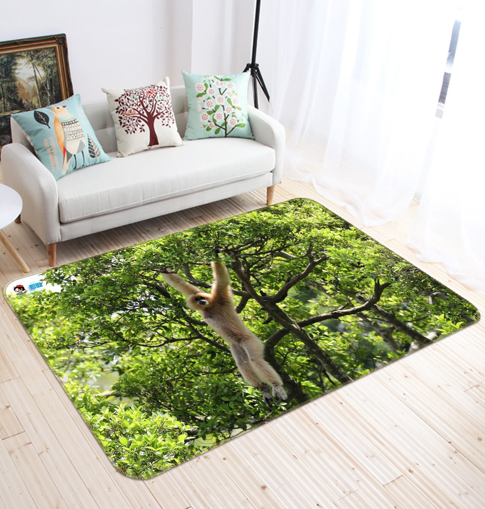 3D Hanging Monkey 282 Non Slip Rug Mat Mat AJ Creativity Home