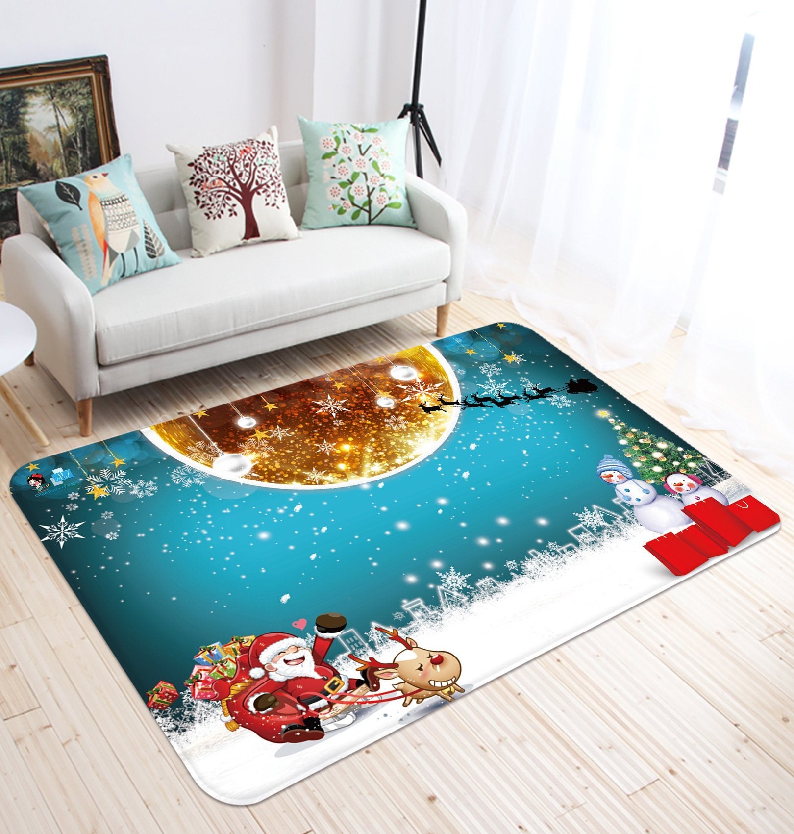 3D Golden Ball Snowflake 037 Non Slip Rug Mat Mat AJ Creativity Home