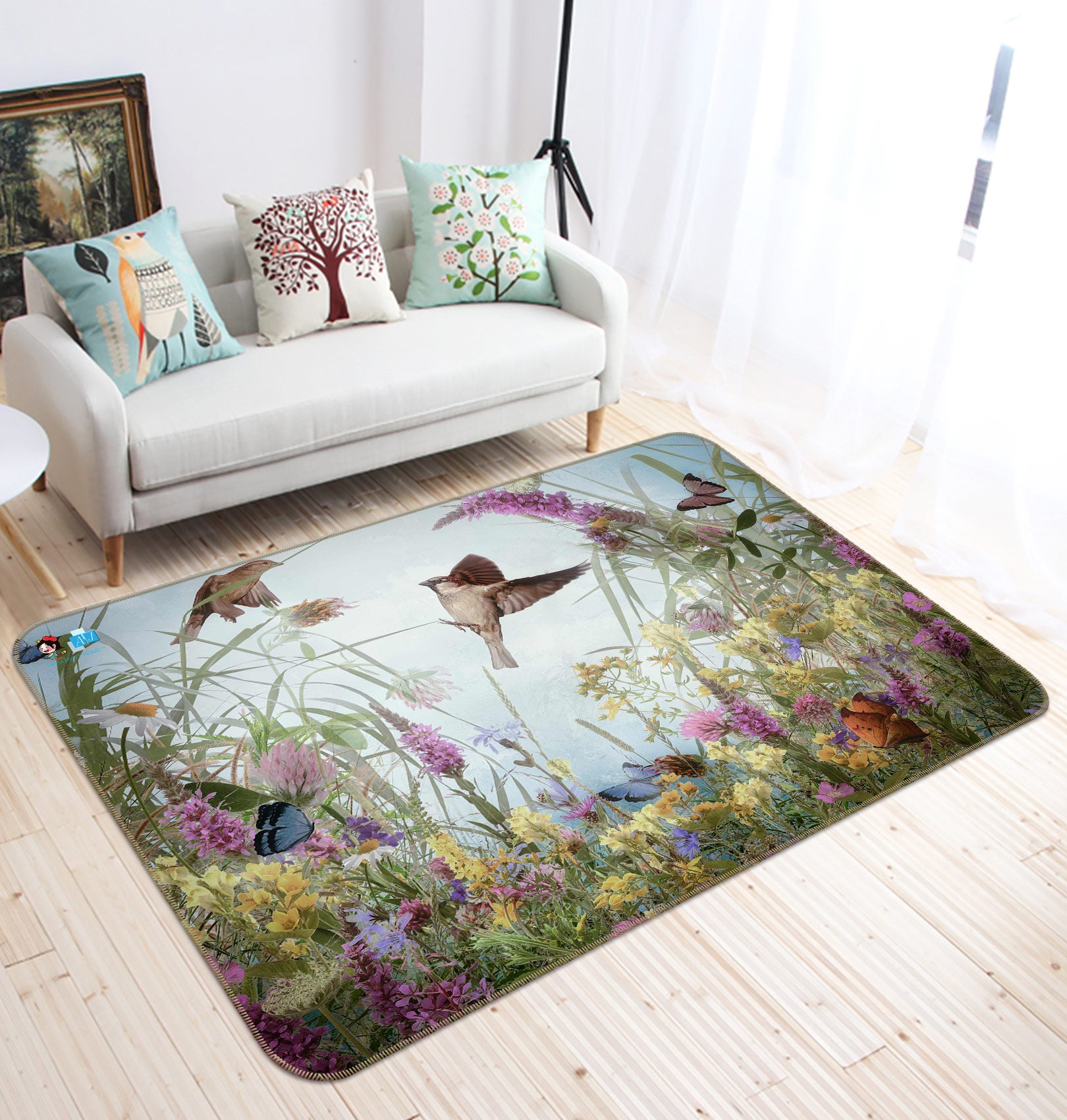 3D Wildflower Bird 5116 Beth Sheridan Rug Non Slip Rug Mat