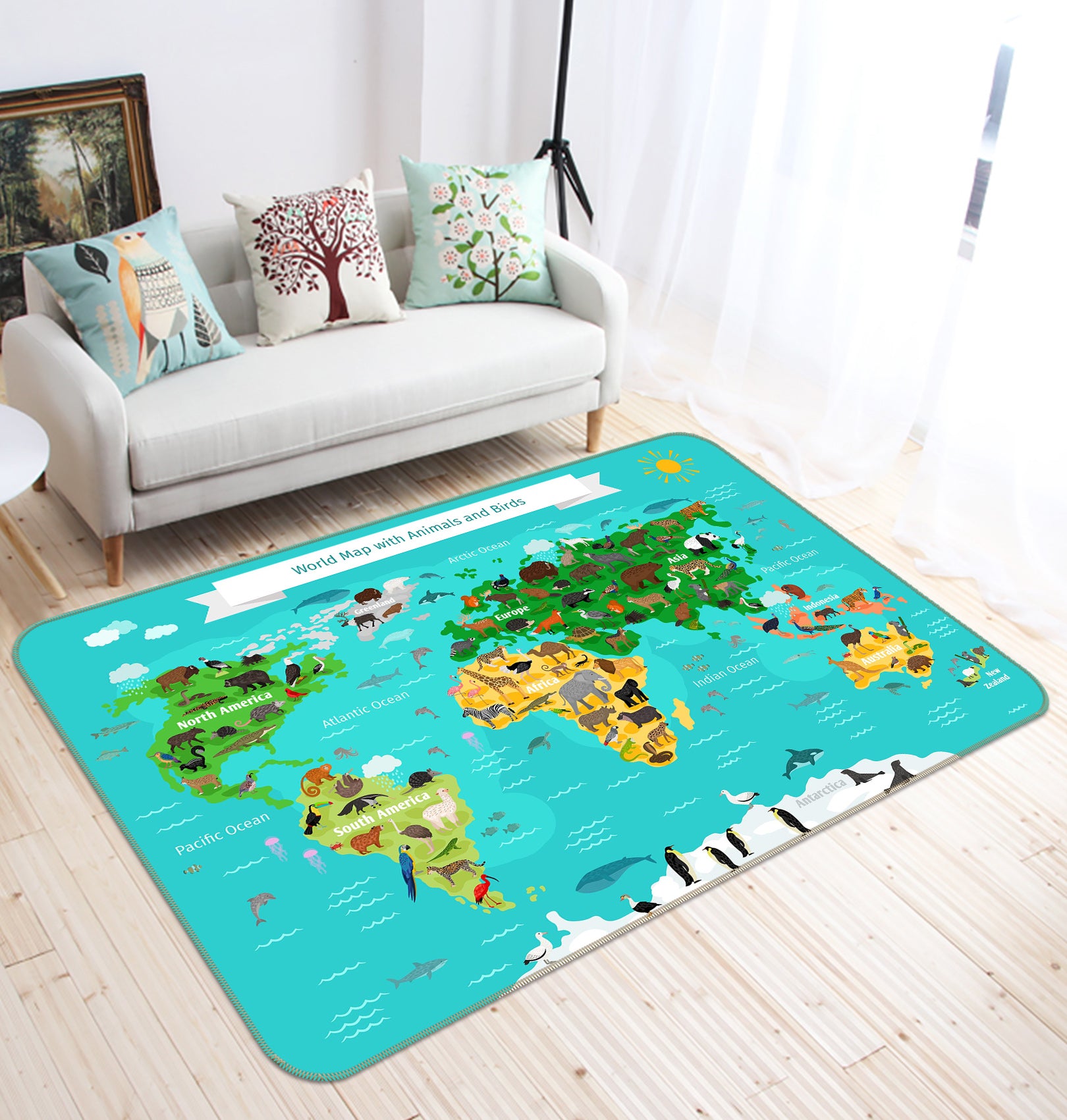 3D Island Forest 276 World Map Non Slip Rug Mat