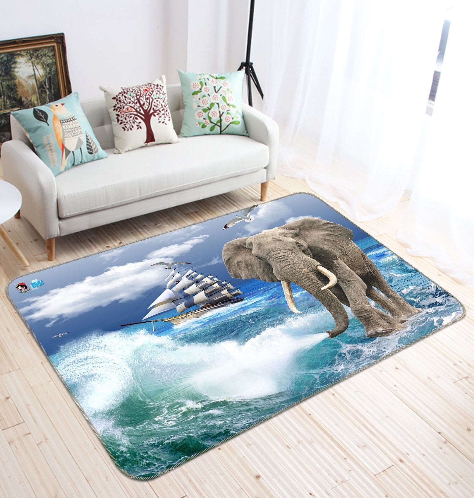 3D Elephant Surf 336 Non Slip Rug Mat Mat AJ Creativity Home