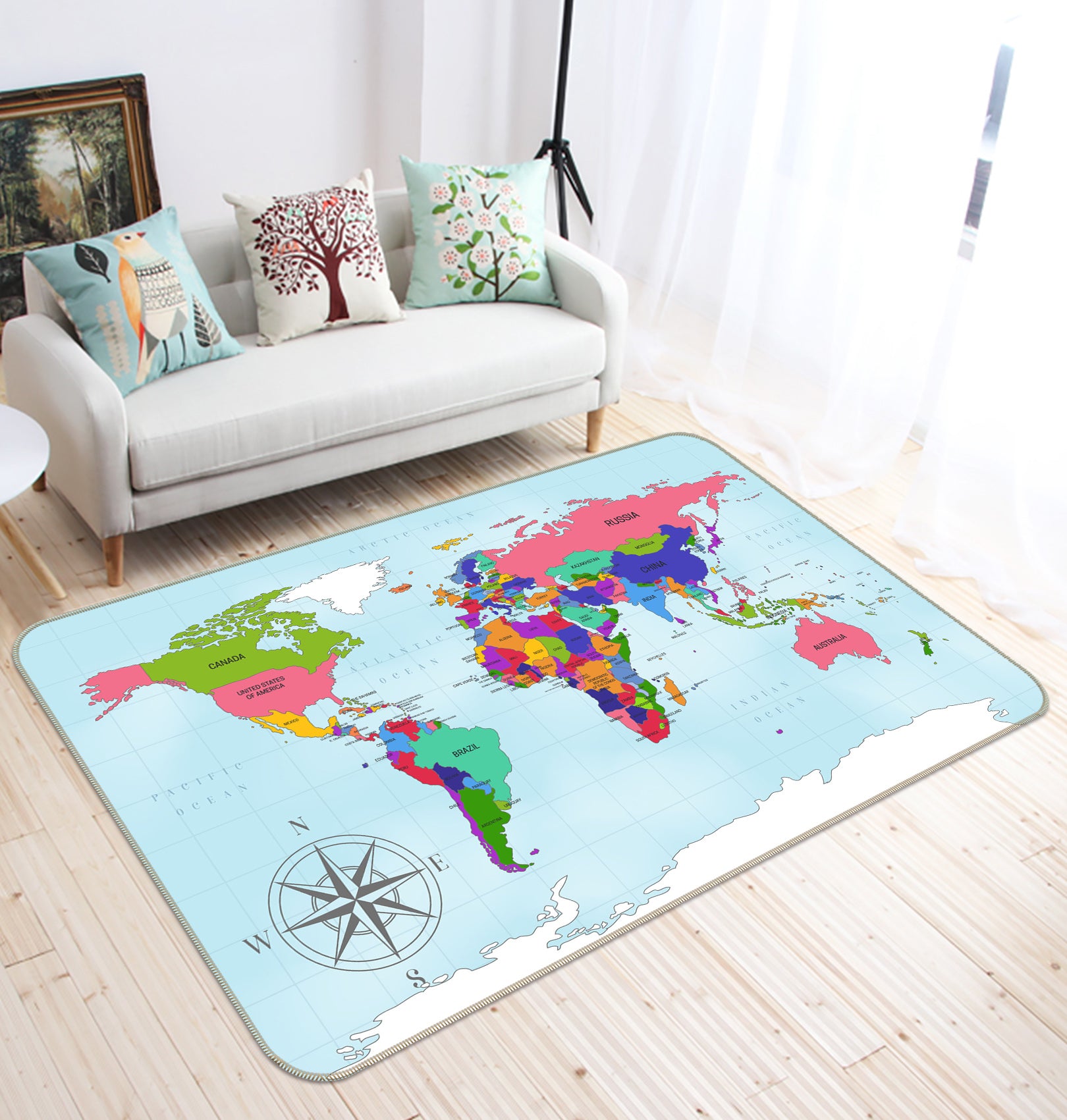 3D Colourful World 327 World Map Non Slip Rug Mat