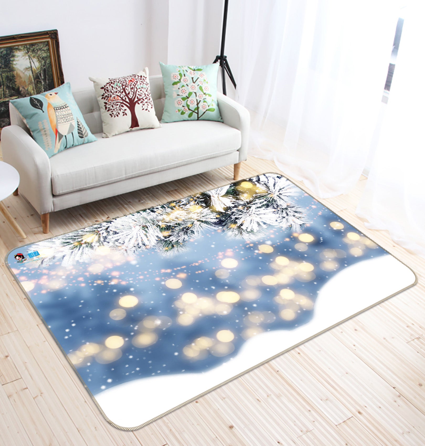 3D Snow Light Shadow 57002 Christmas Non Slip Rug Mat Xmas
