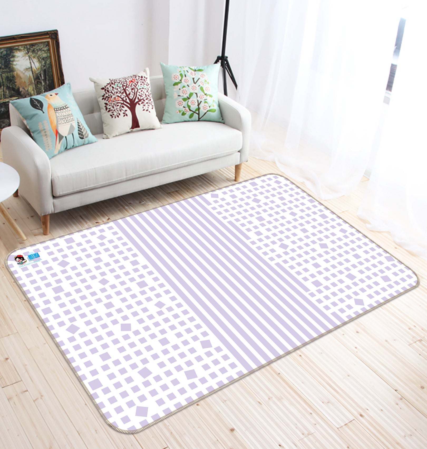 3D Purple Striped Pattern 9885 Kasumi Loffler Rug Non Slip Rug Mat