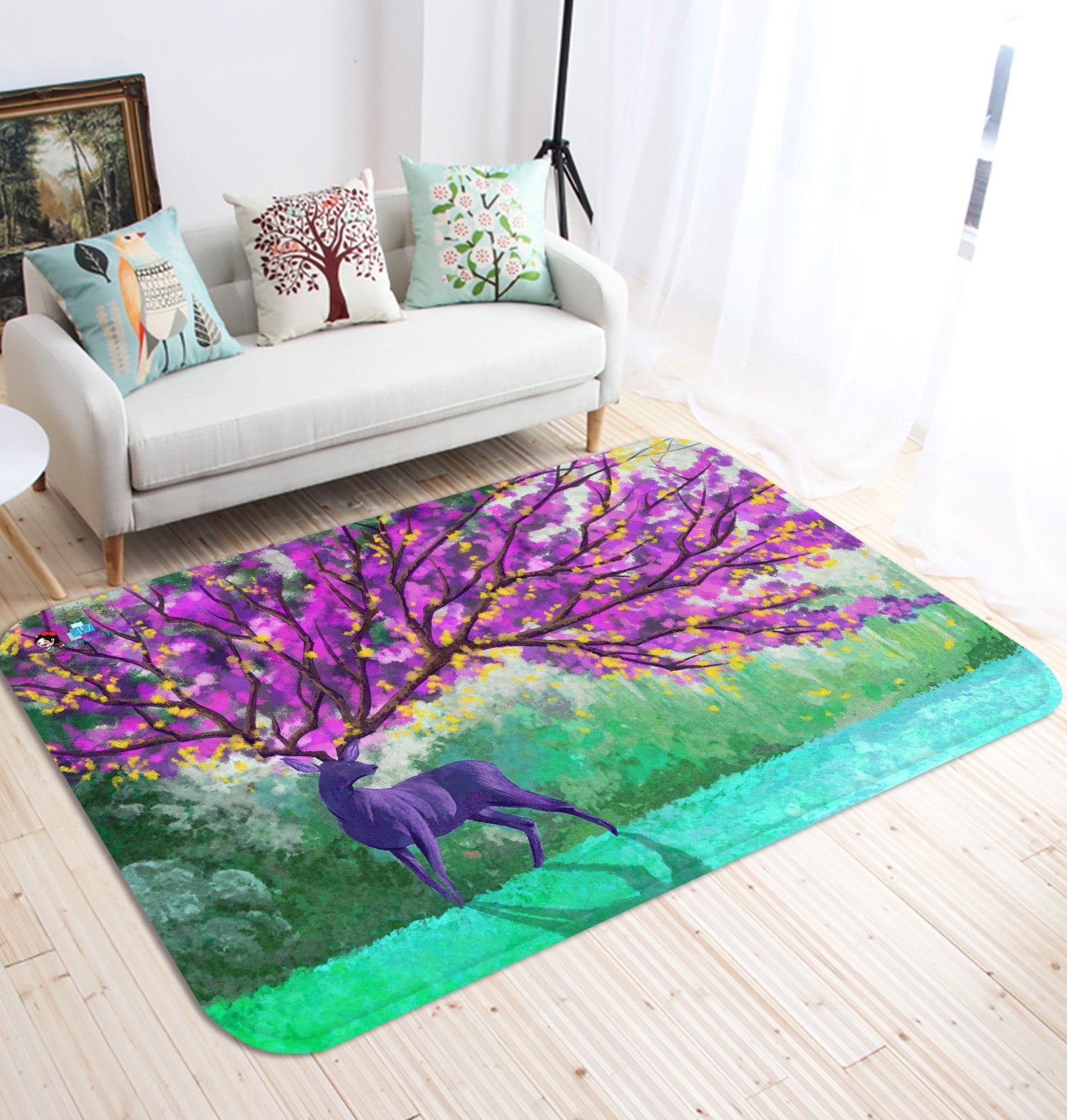 3D Deer Flowering Tree 80 Non Slip Rug Mat Mat AJ Creativity Home
