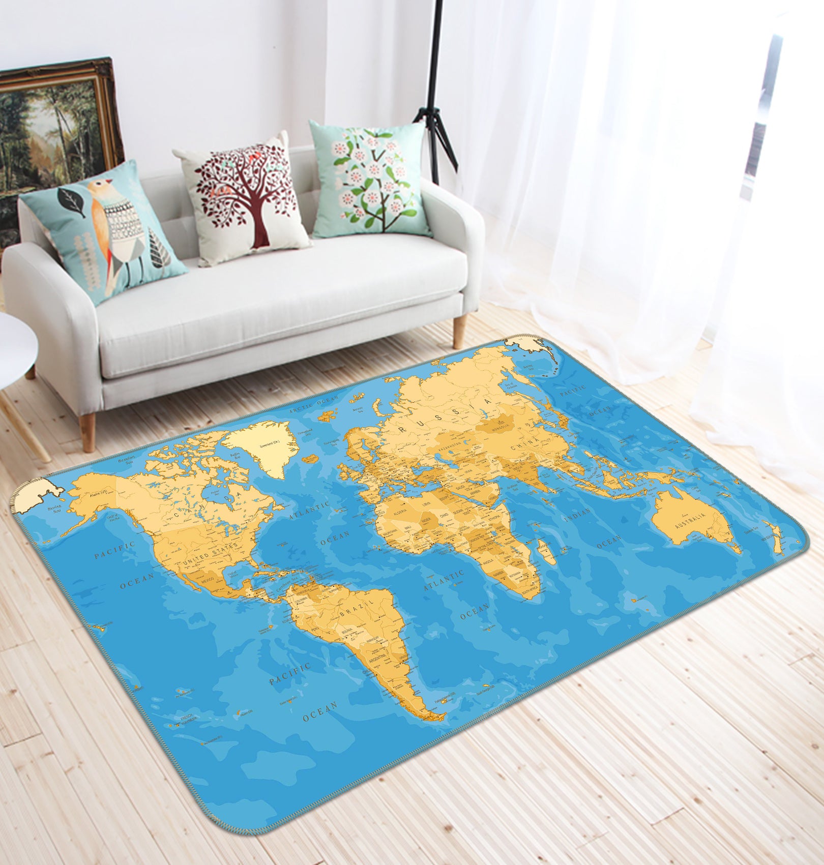 3D Yellow Pattern 278 World Map Non Slip Rug Mat