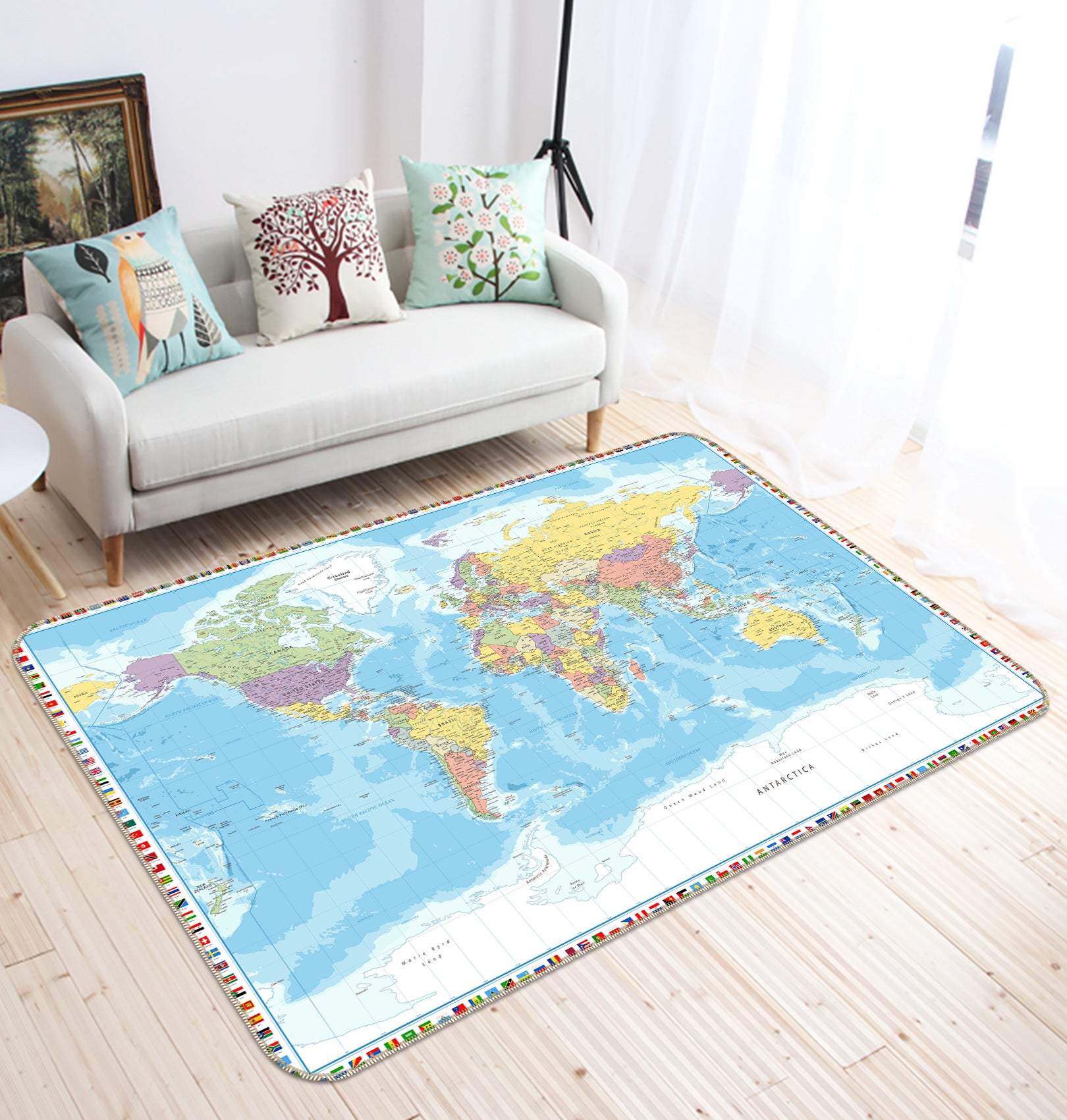 3D Terrestrial Ocean 315 World Map Non Slip Rug Mat