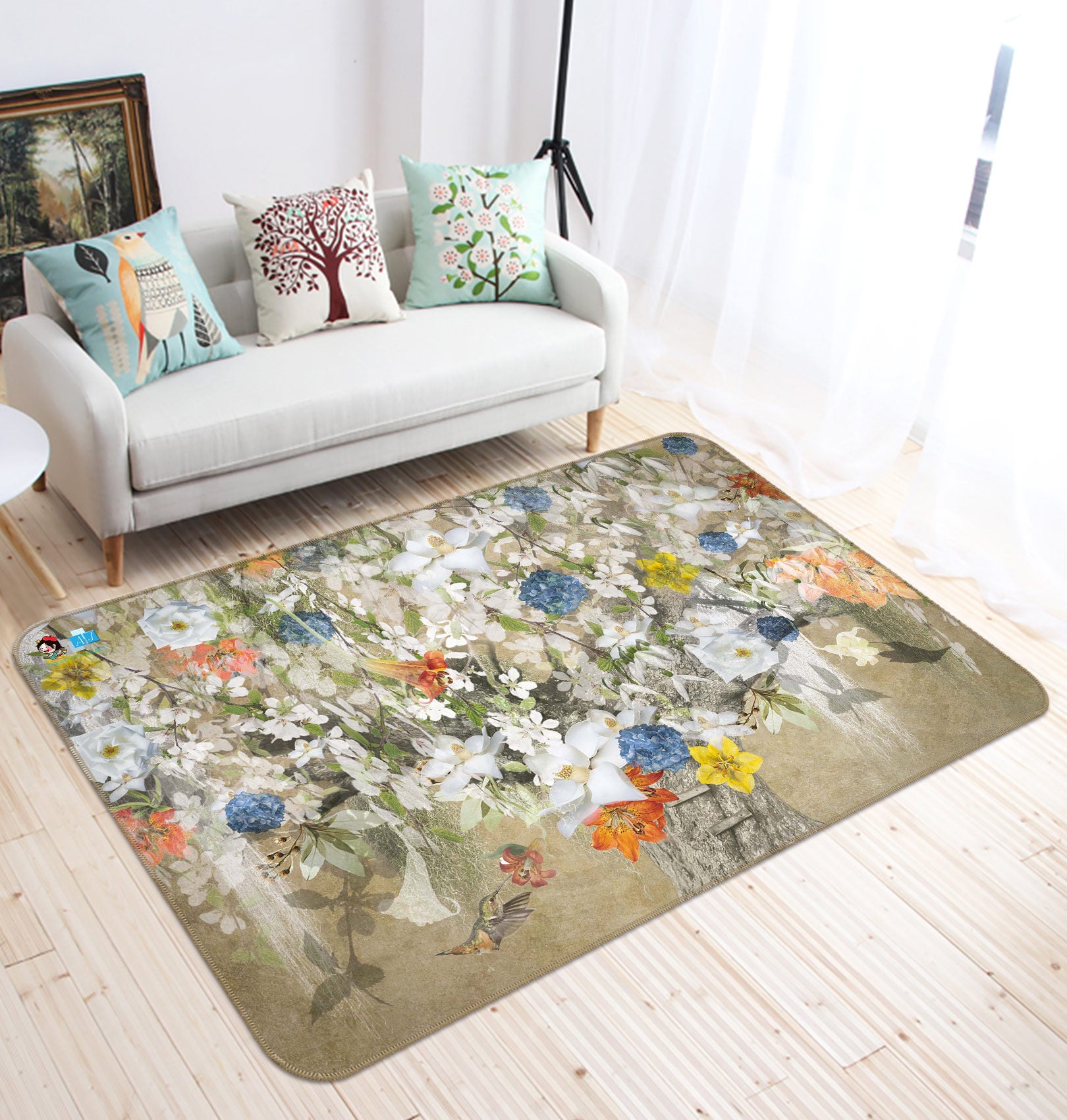 3D White Flowers 5154 Beth Sheridan Rug Non Slip Rug Mat