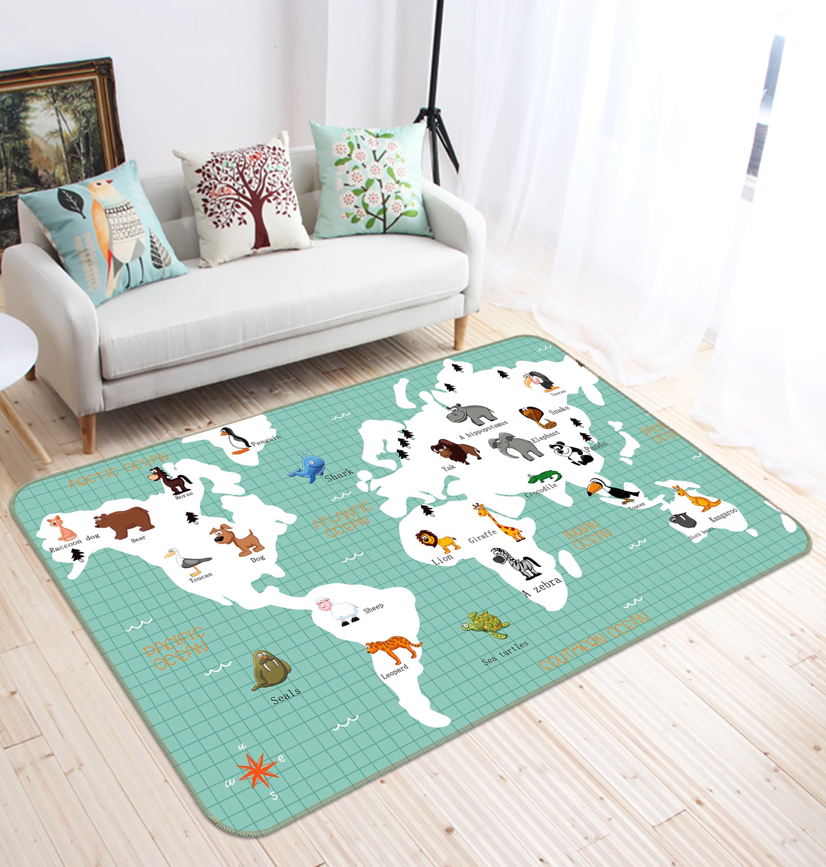 3D White Painted 204 World Map Non Slip Rug Mat