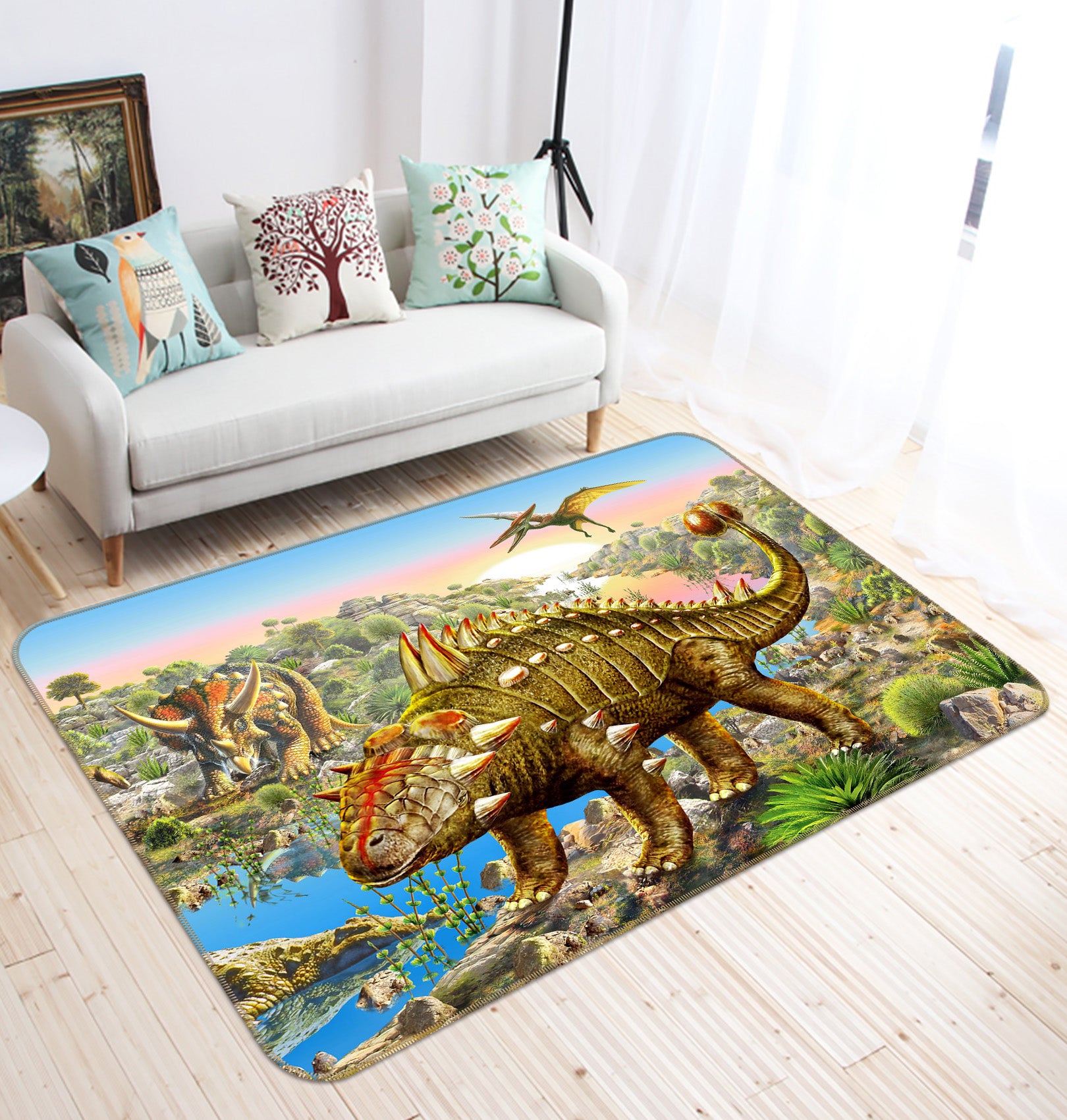3D Dinosaur Kingdom 1051 Adrian Chesterman Rug Non Slip Rug Mat